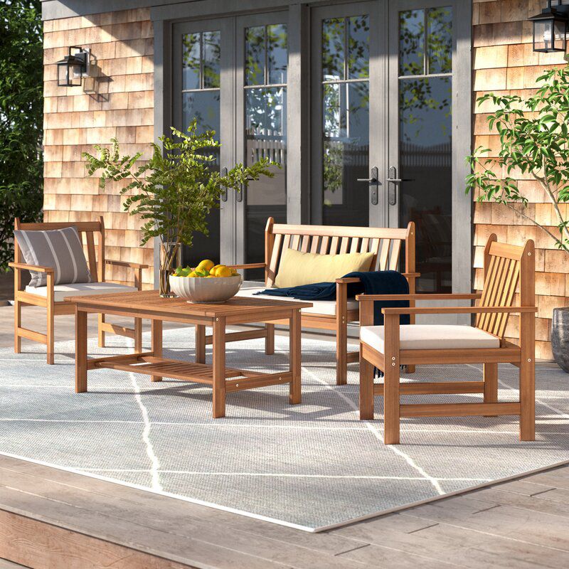 Joliet Solid Wood 4 Person Seating Group with Cushions