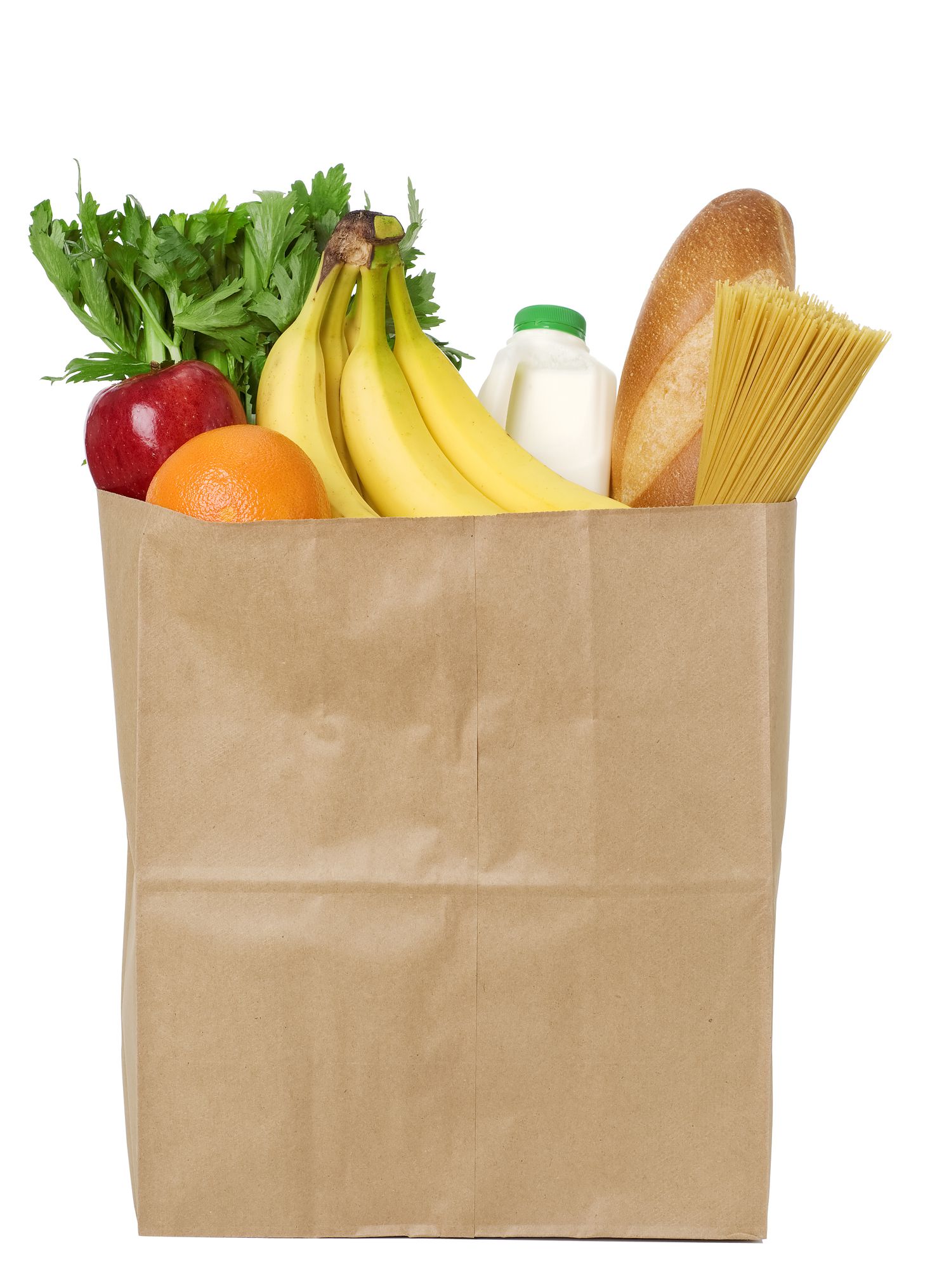 Brown grocery bag with a variety of groceries. Please see my portfolio for other food related images.