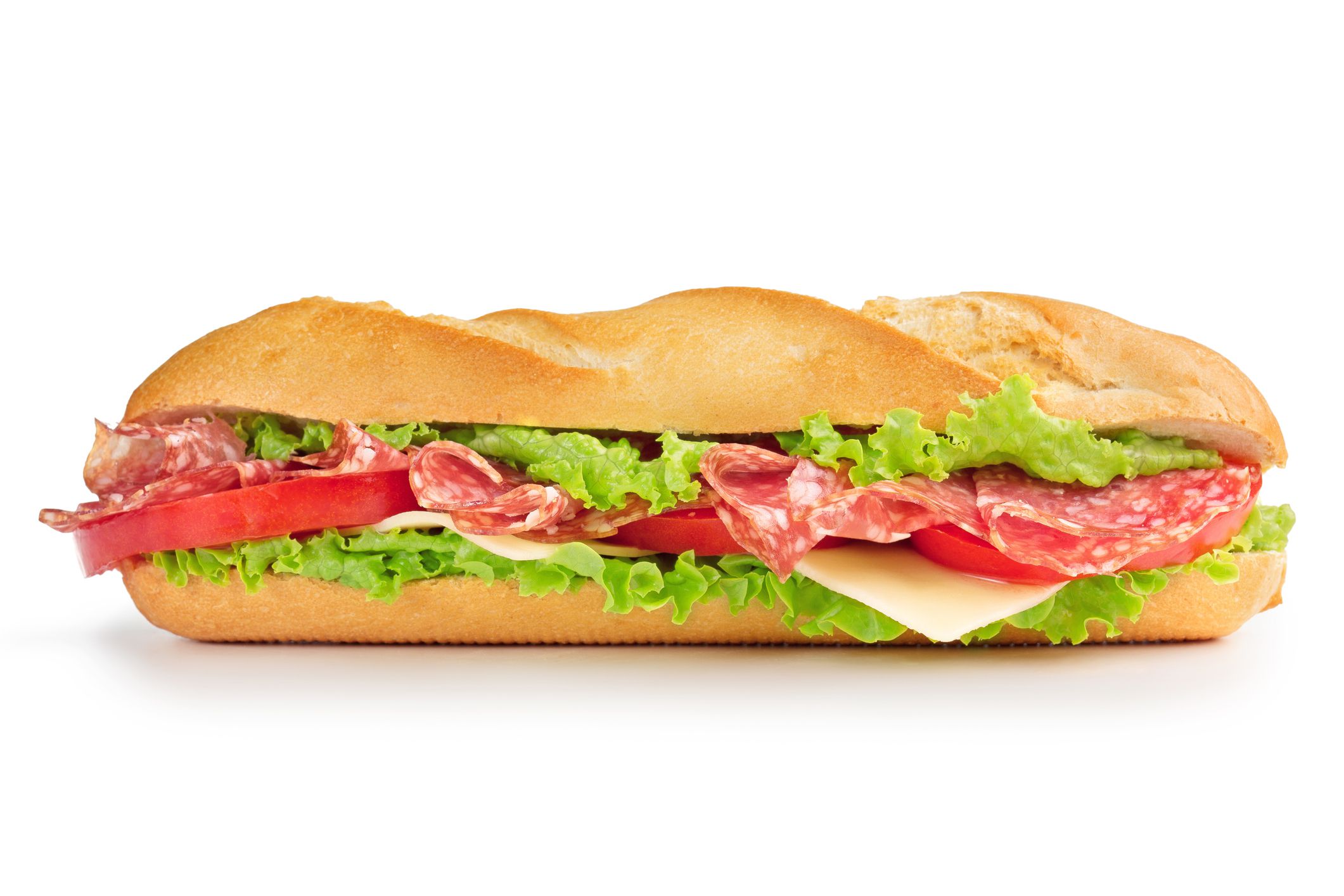 sandwich with salami cheese, tomato and lettuce
