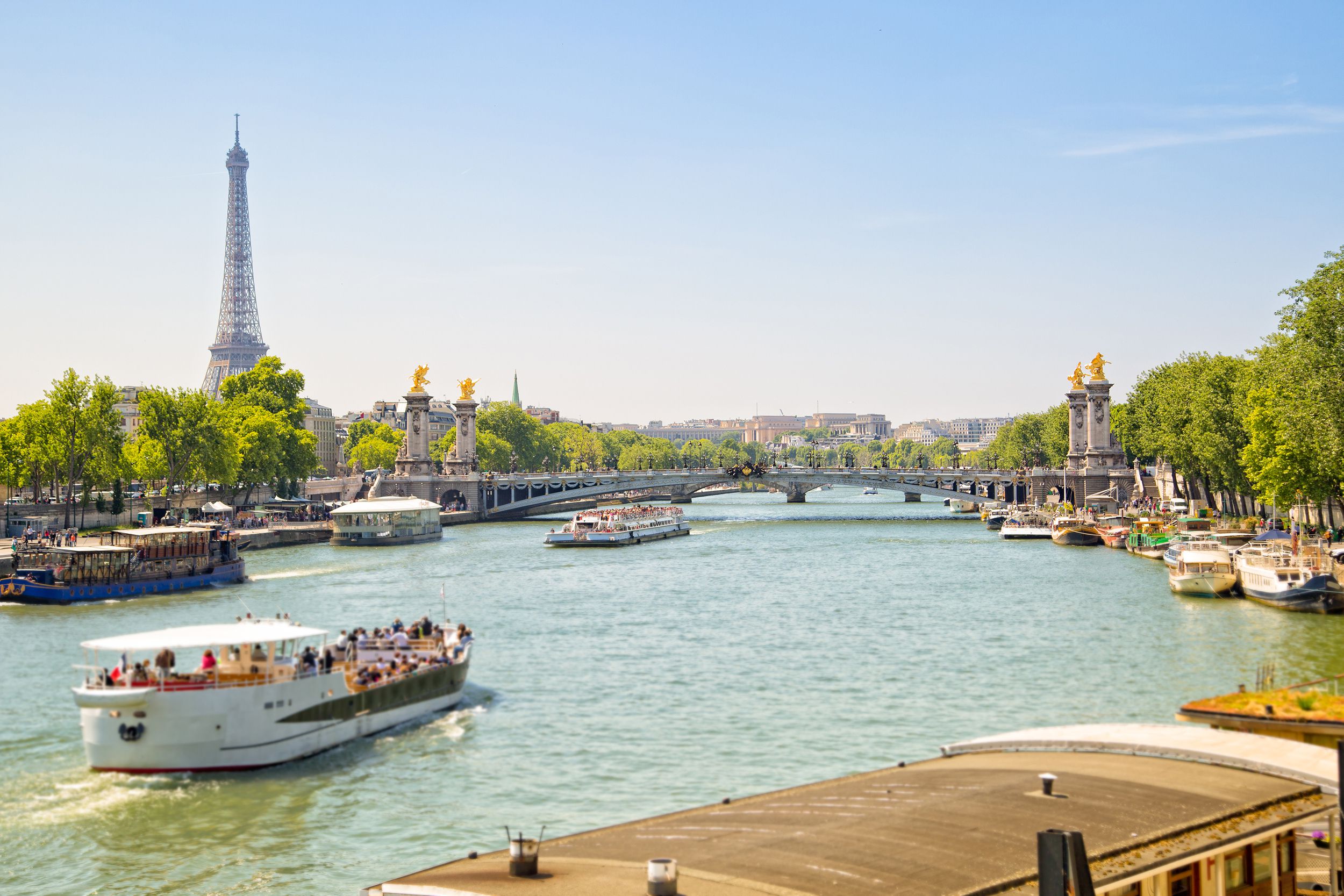 tour boats on Seine River, Paris