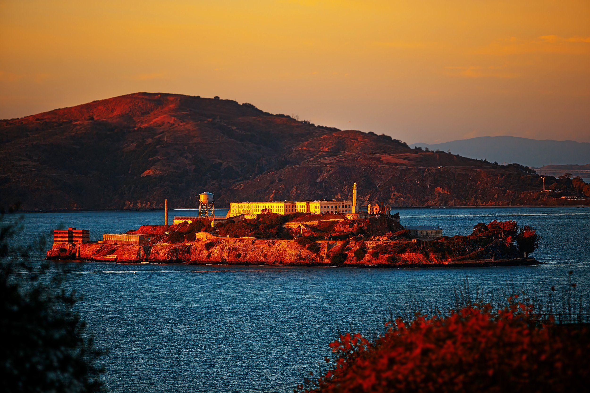 Alcatraz Island at sunset in San Francisco, California