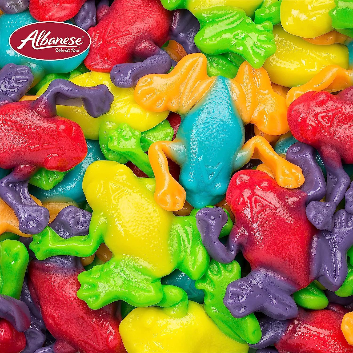 Multicolored gummy frog candy from Albanese