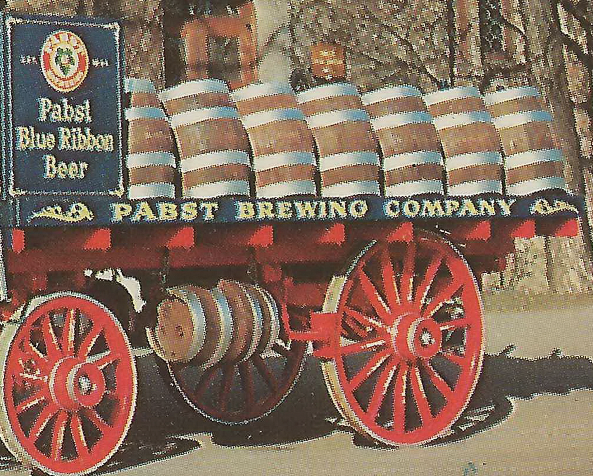 US WI Milwaukee WI 1950s PABST BLUE RIBBON BREWERY Great Pabst Horse Drawn Teem pulling Beer Wagon and Wood Beer Barrels Industry - Beer Brewery BREWERINA Collectible 25