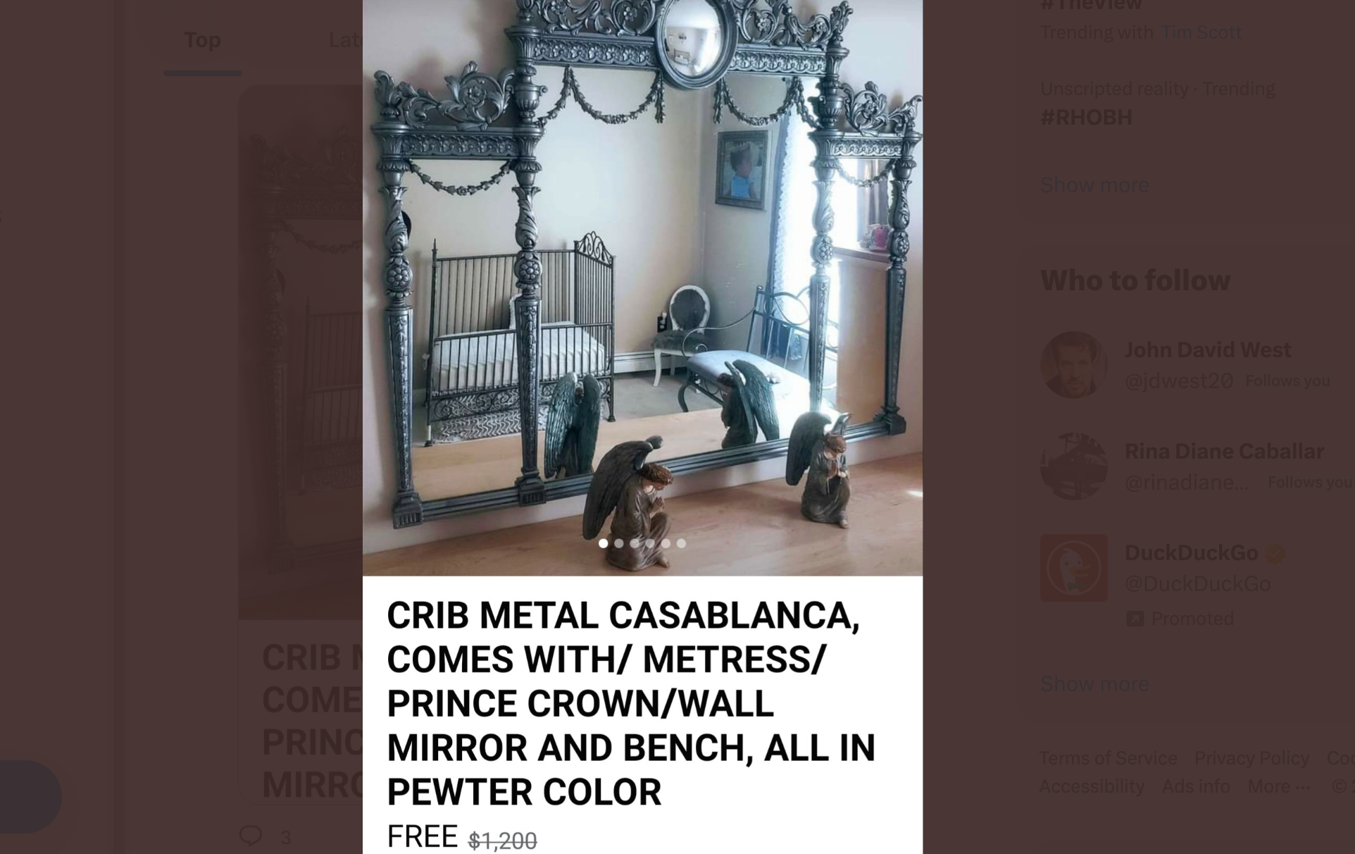 black ornate three-piece baby bedroom set
