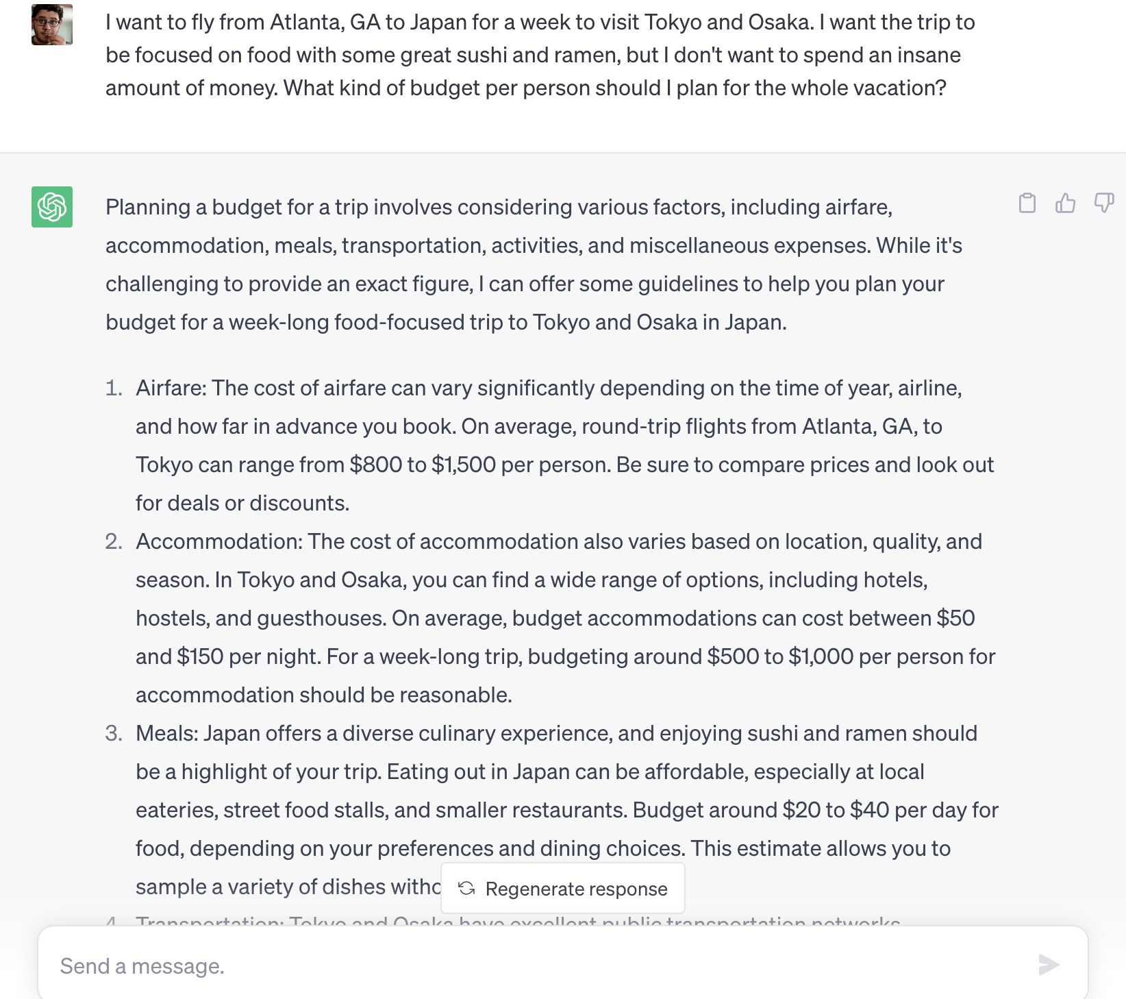 chatgpt planning a budget