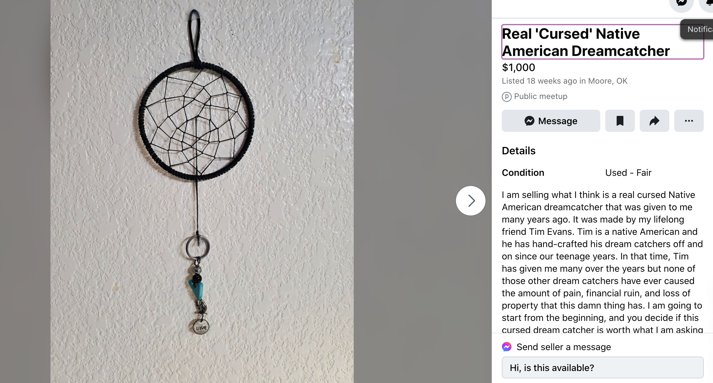 close-up of dreamcatcher