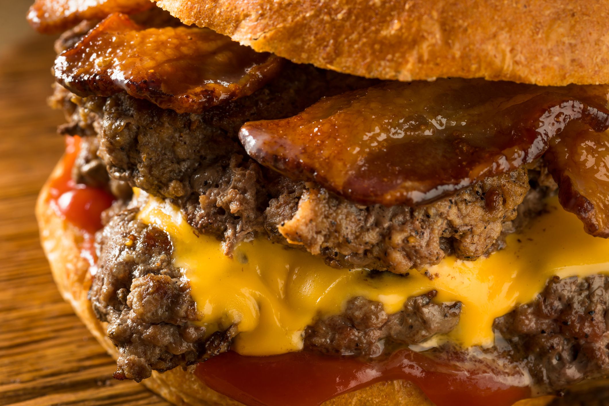 Rustic Homemade Bacon Smashburger with Cheese and Bacon