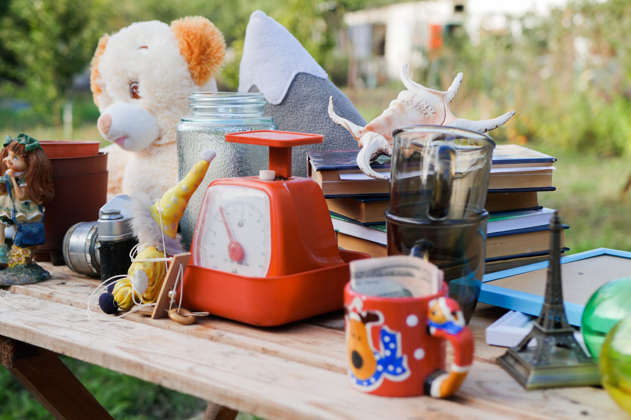 Old stuff on the table in the yard