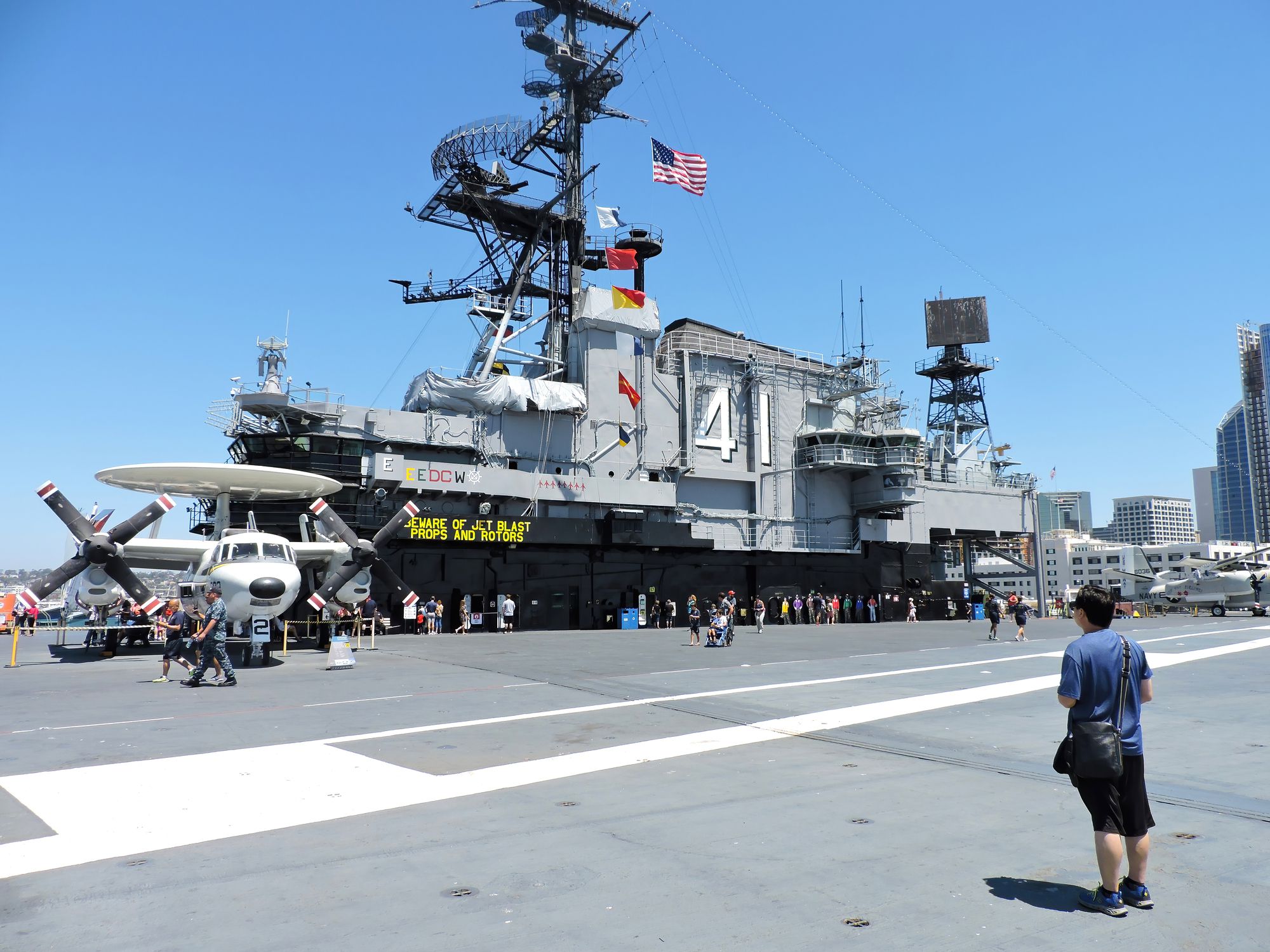 Photo of the USS Midway aircraft carrier bridge in San Diego, California. August 17, 2017