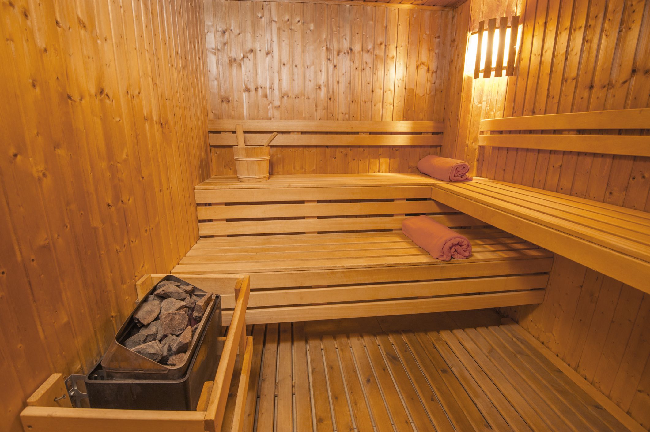 Interior detail of a sauna in luxury health spa beauty center