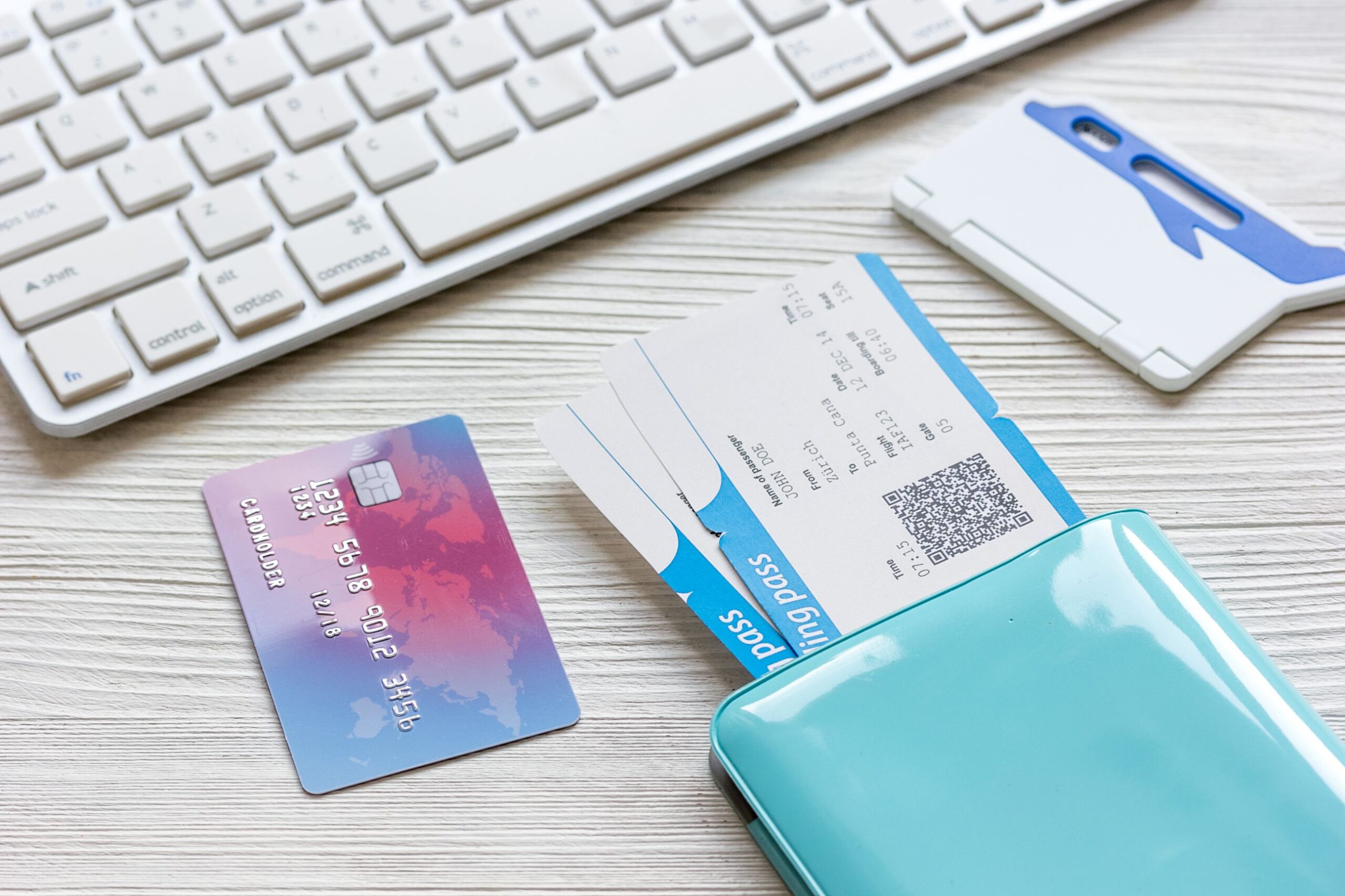 credit card on keyboard - buy tickets online close up