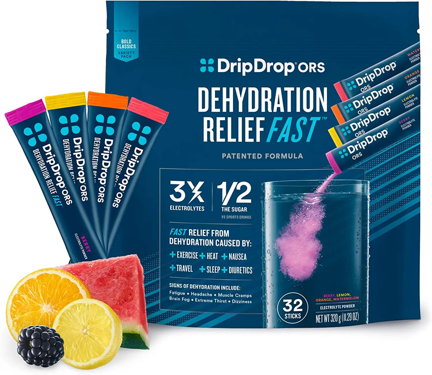DripDrop ORS Hydration Electrolyte Powder Packets Variety 32-Count