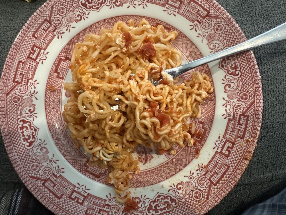 Ramen lasagna on a plate