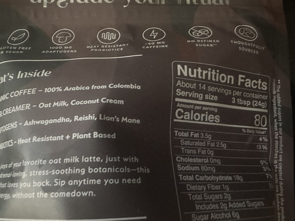 Back of Coffee Superlattes Package