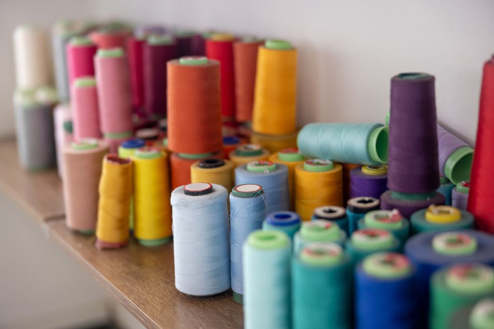 Sewing thread cones at a fashion atelier
