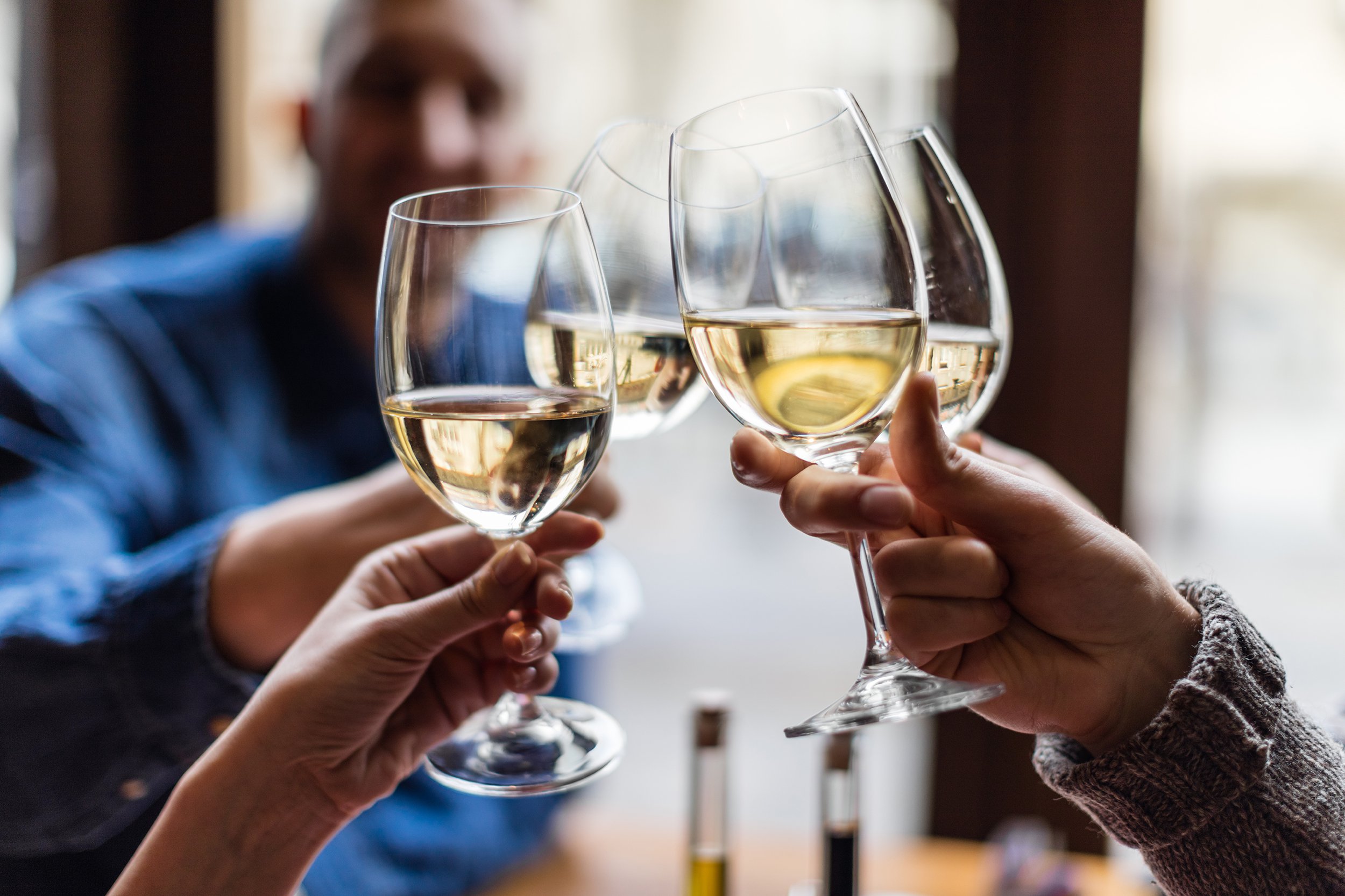 group of friends toasting with wine glasses