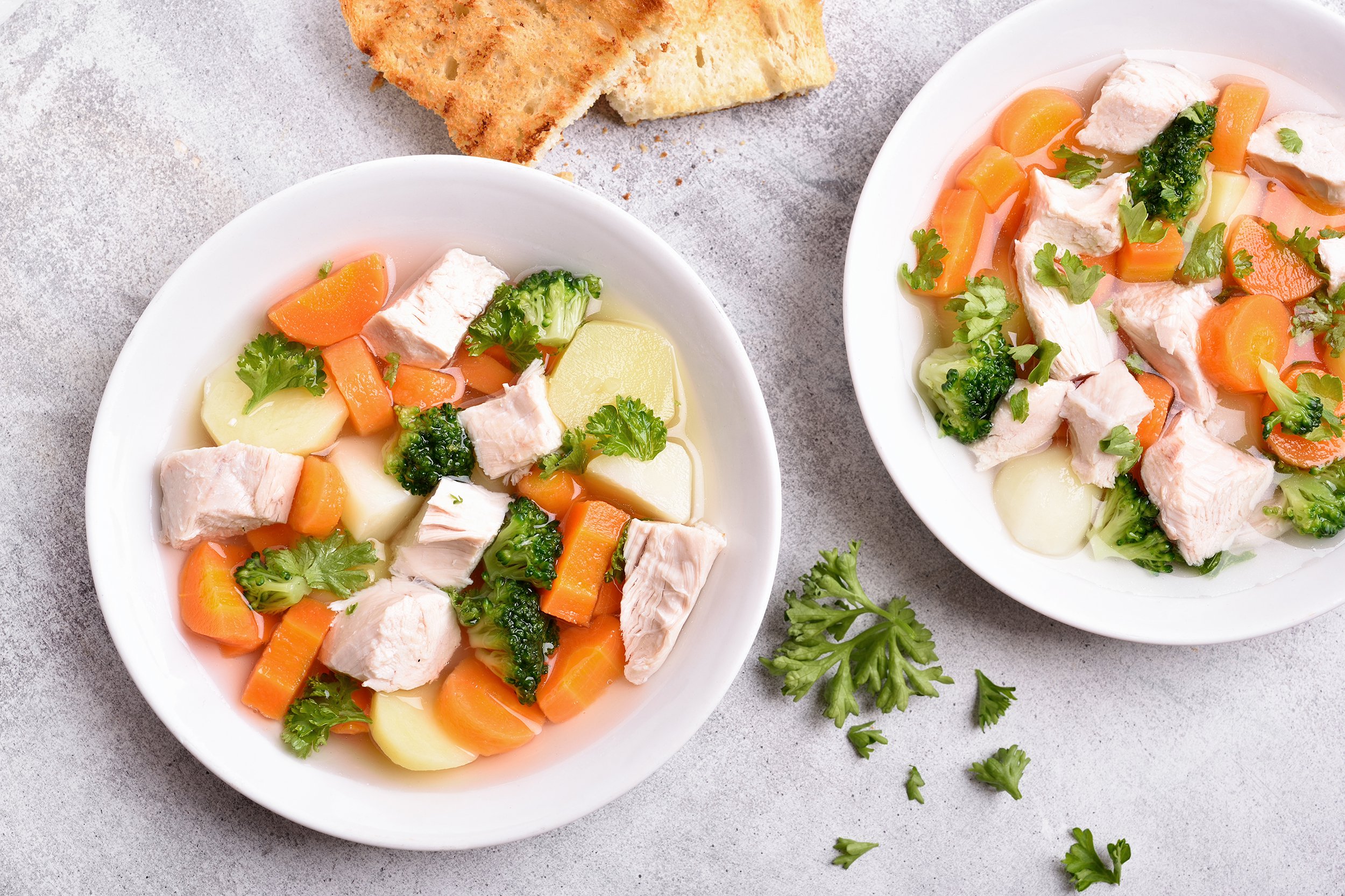 soup from vegetable and chicken breast