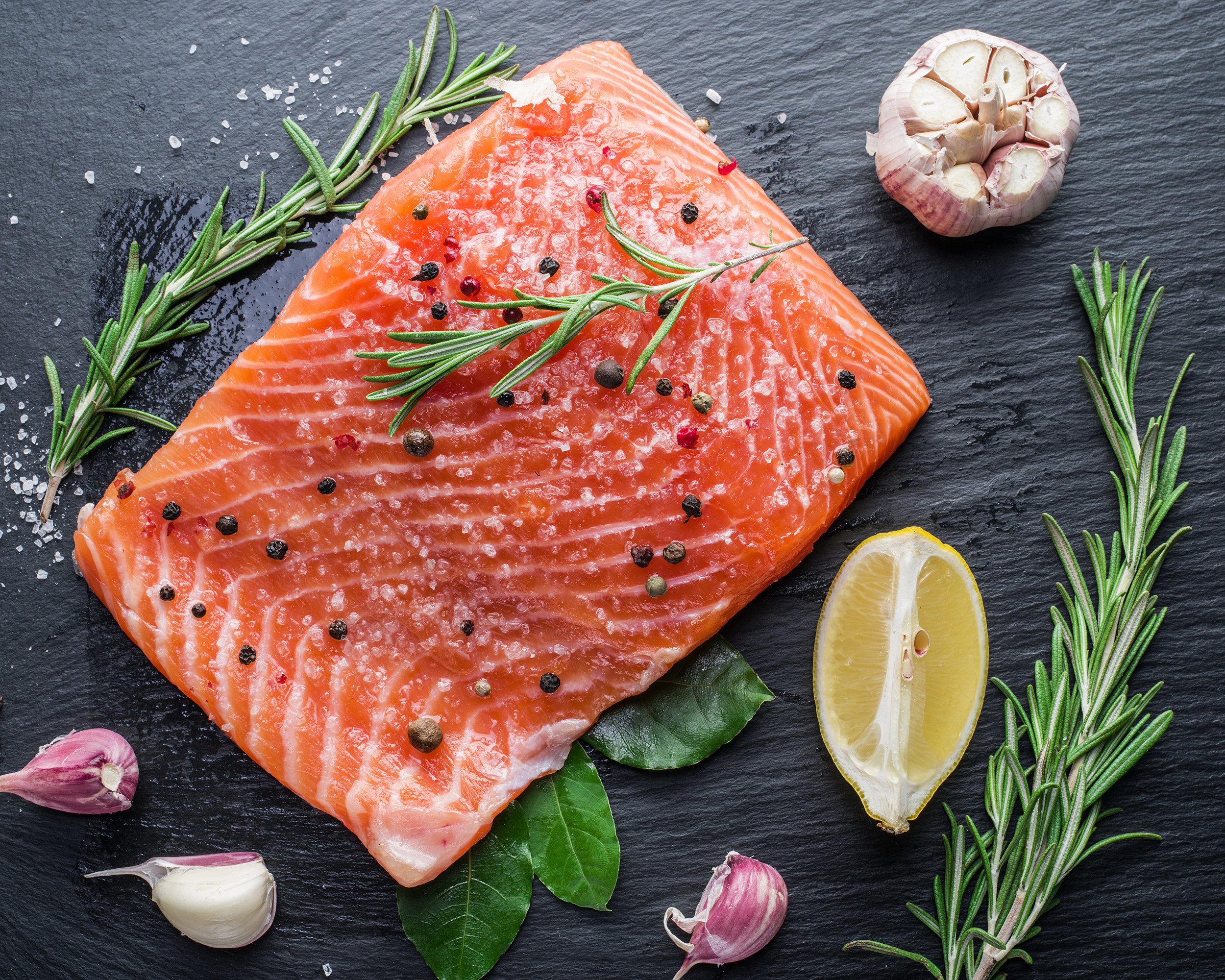 fresh salmon on the cutting board