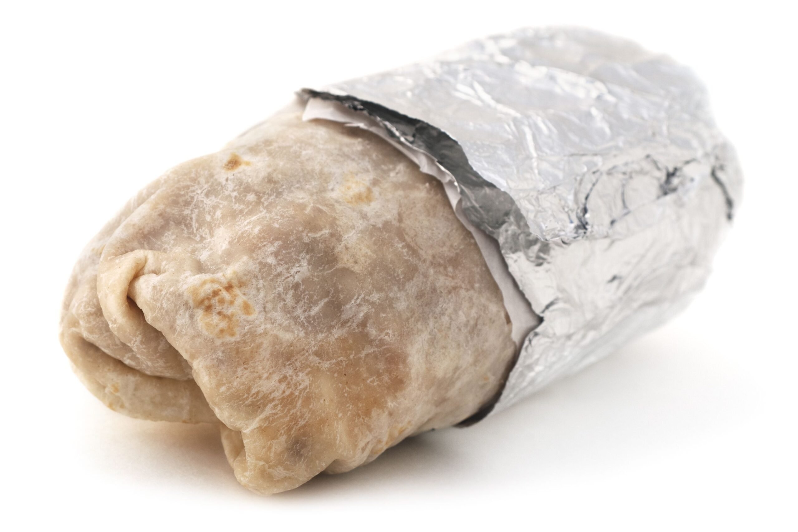 Burrito on a white background.