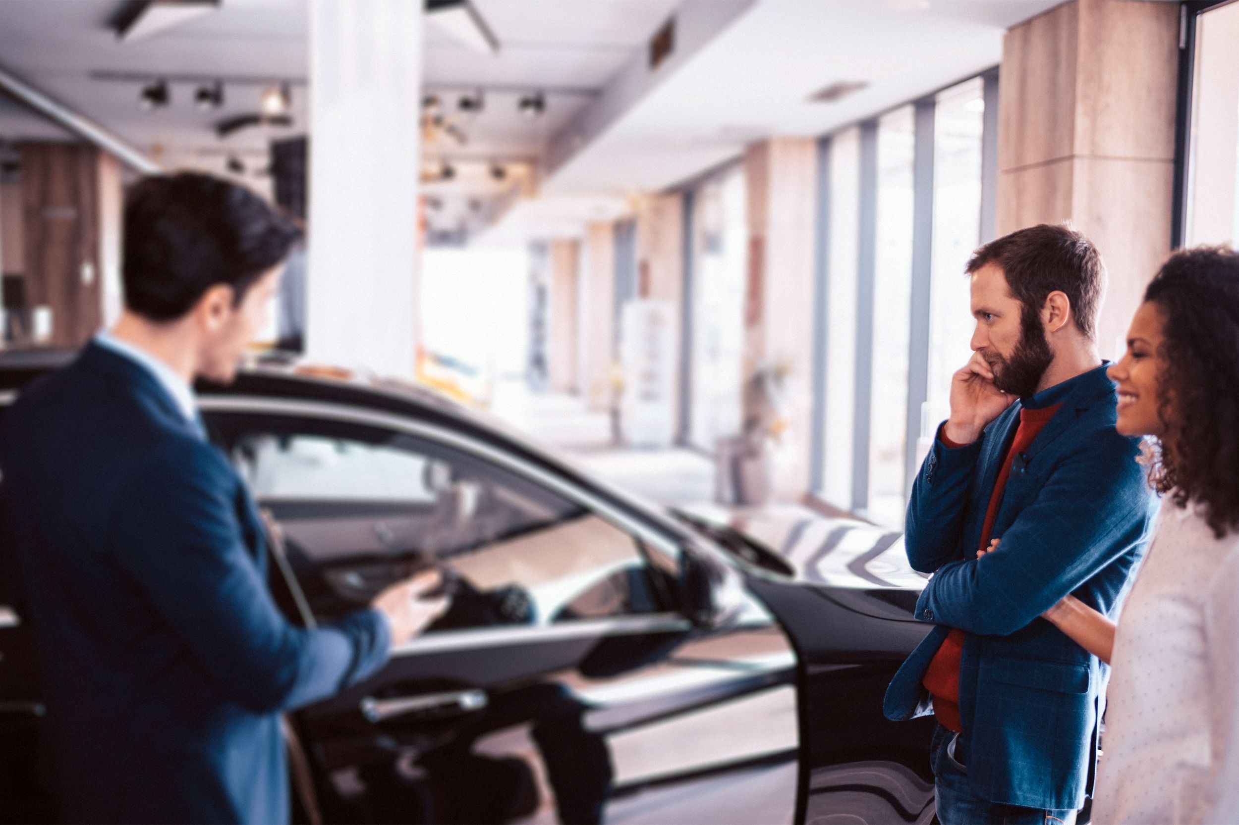 Couple buying new car