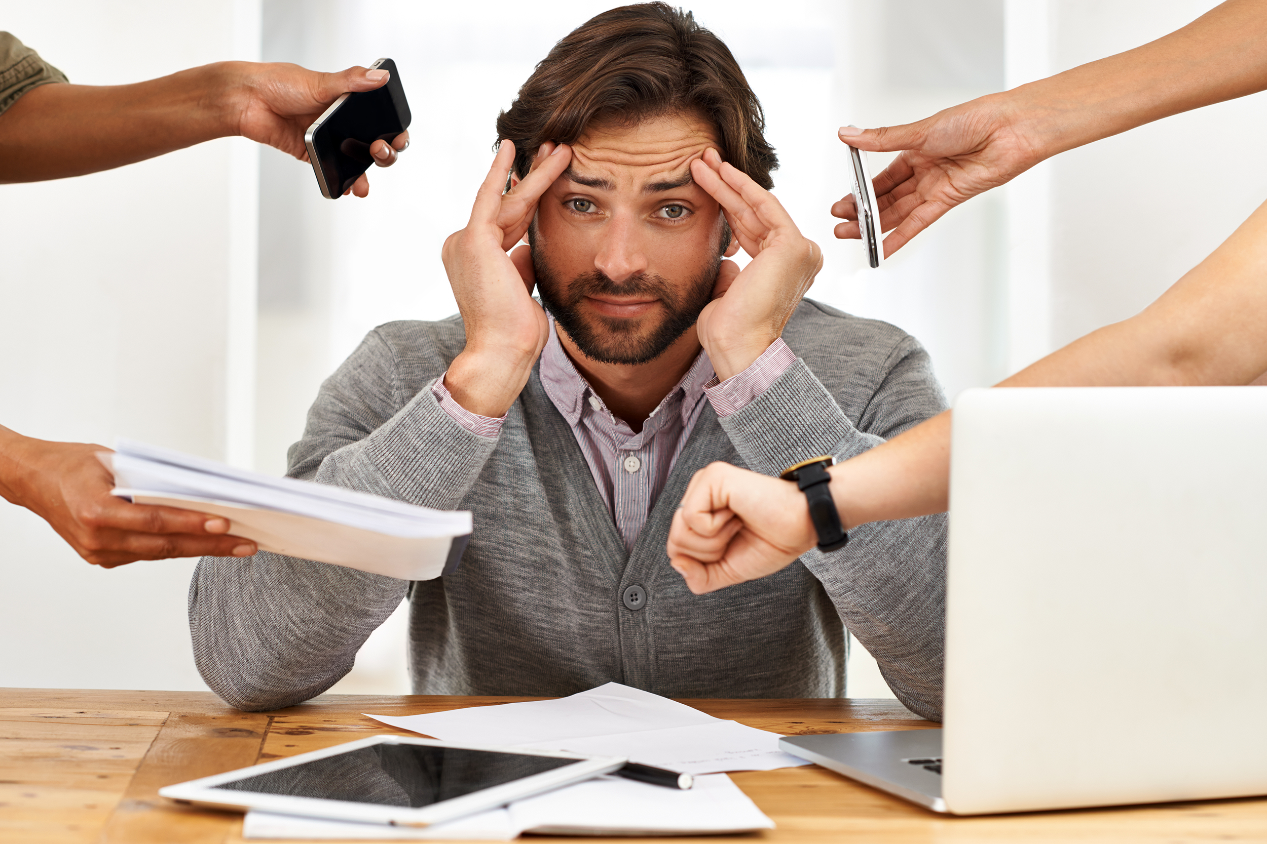 Busy employee with lots of tasks