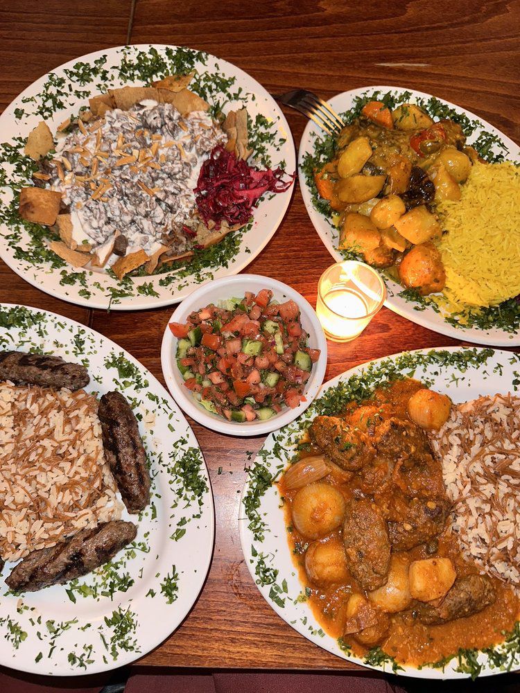 Assorted dishes of Middle Eastern food at Tanoreen in New York.