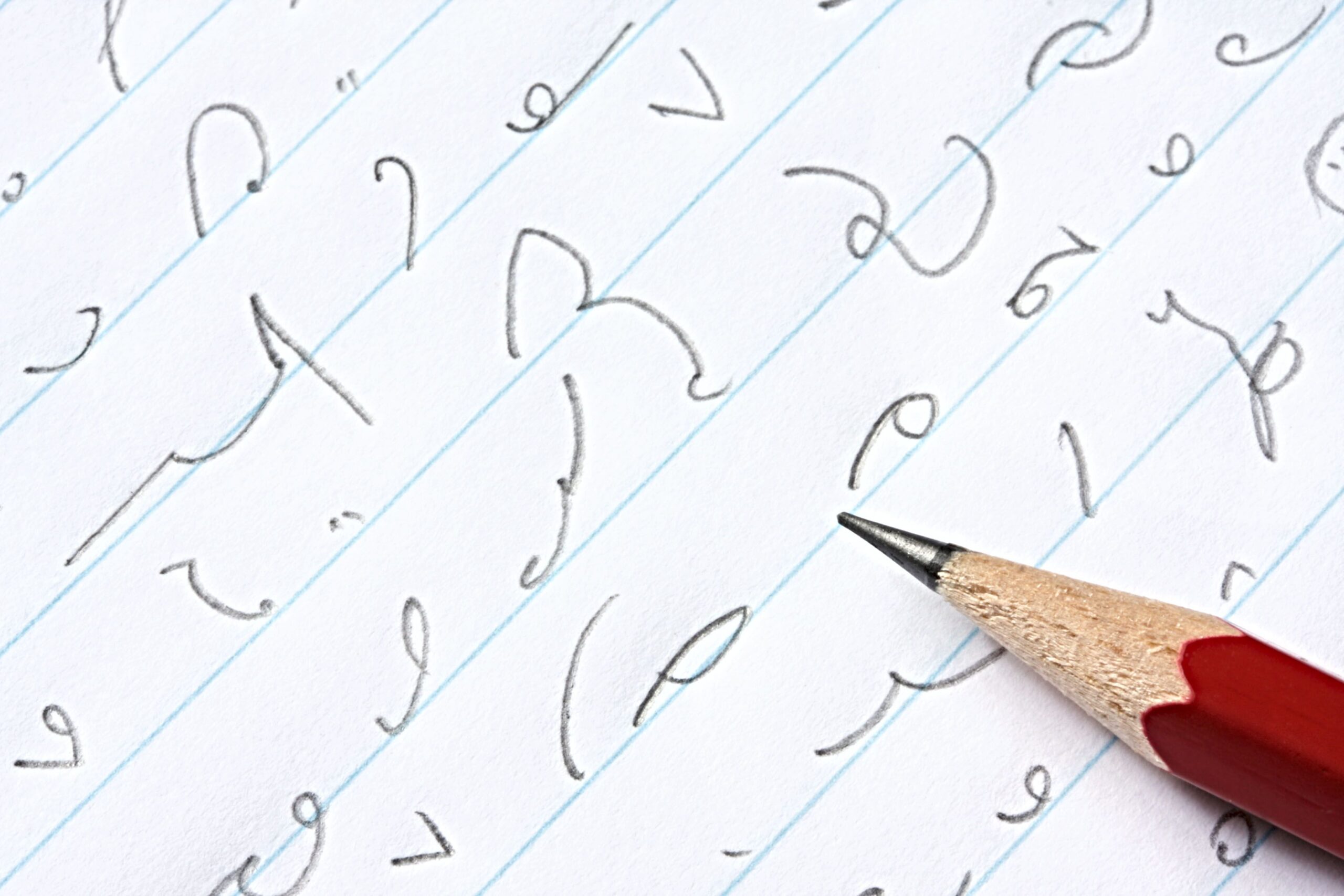 shorthand written on paper, pencil
