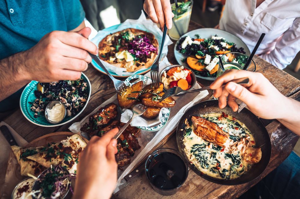 Enjoying lunch with friends