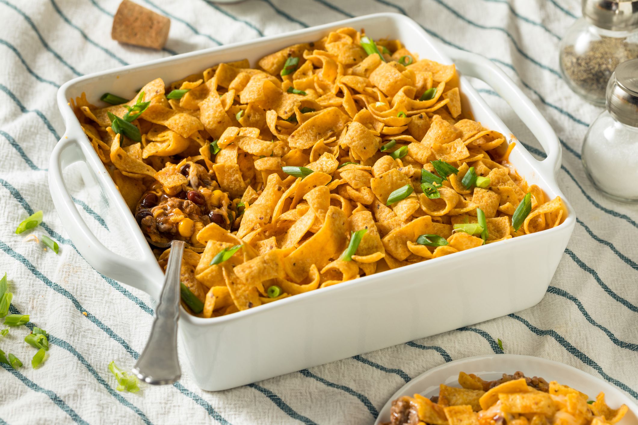 Homemade Frito PIe Mexican Casserole with Cheese and Beans