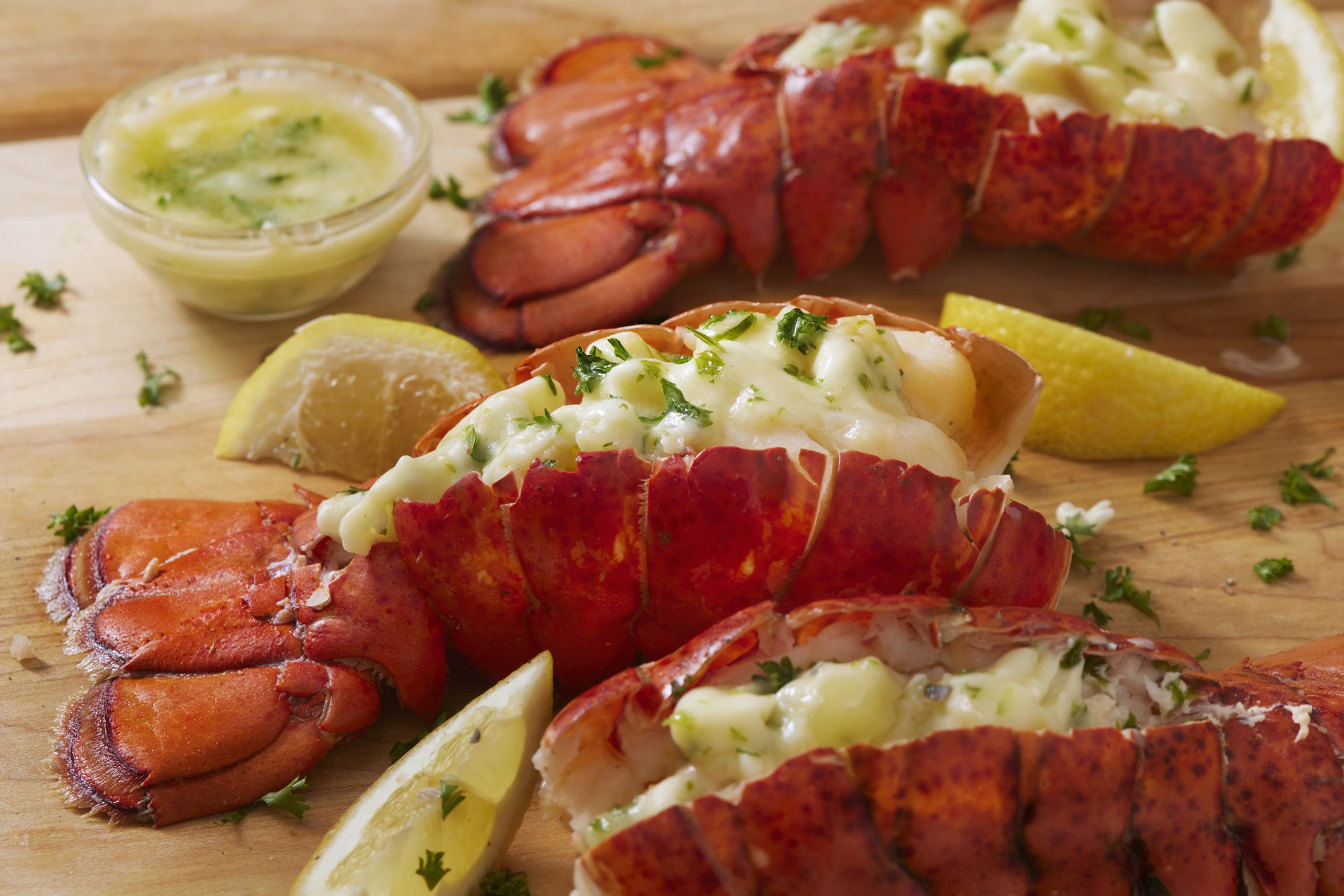 Steamed Lobster Tail with Roasted Garlic and Herb Butter