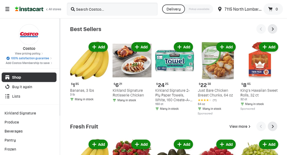 Costco Instacart interface