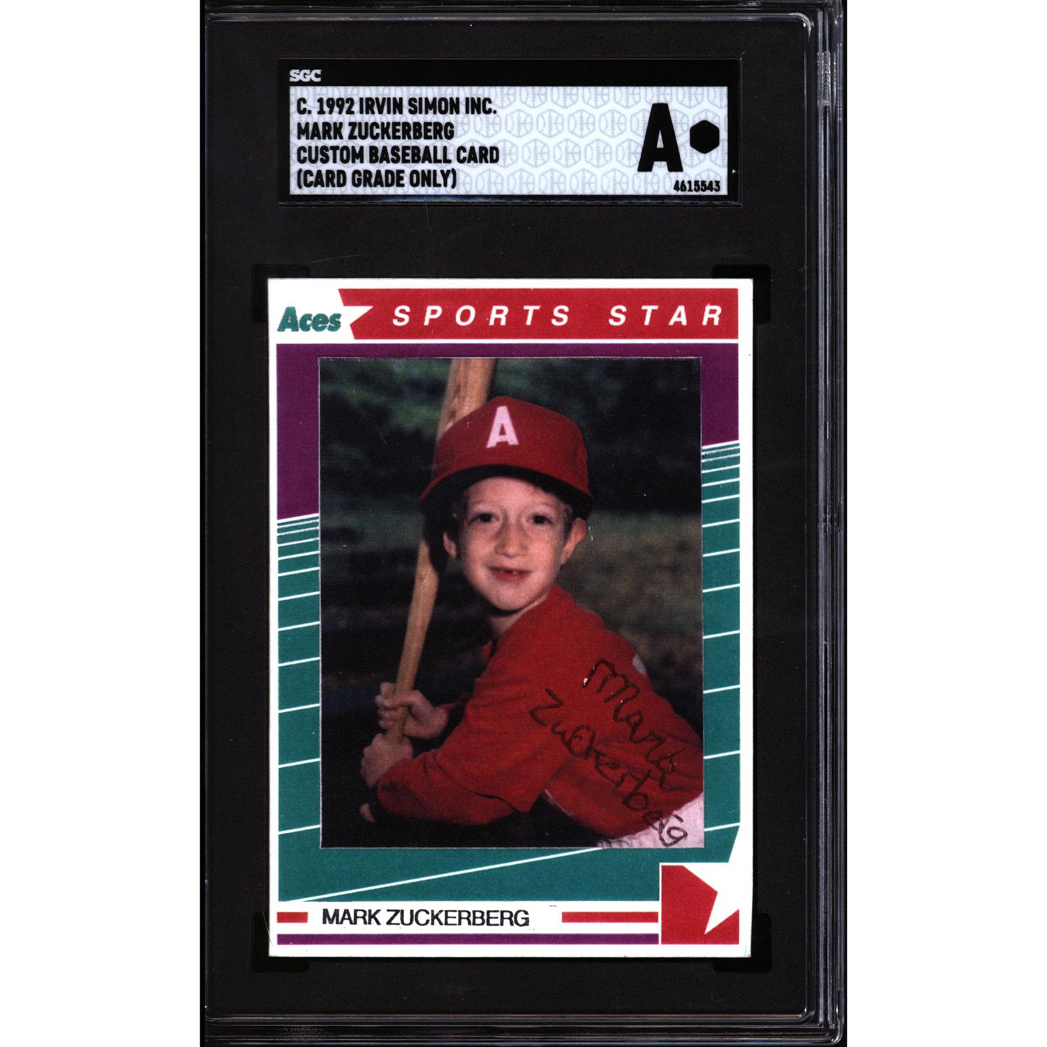 Mark Zuckerberg Little League Baseball Card