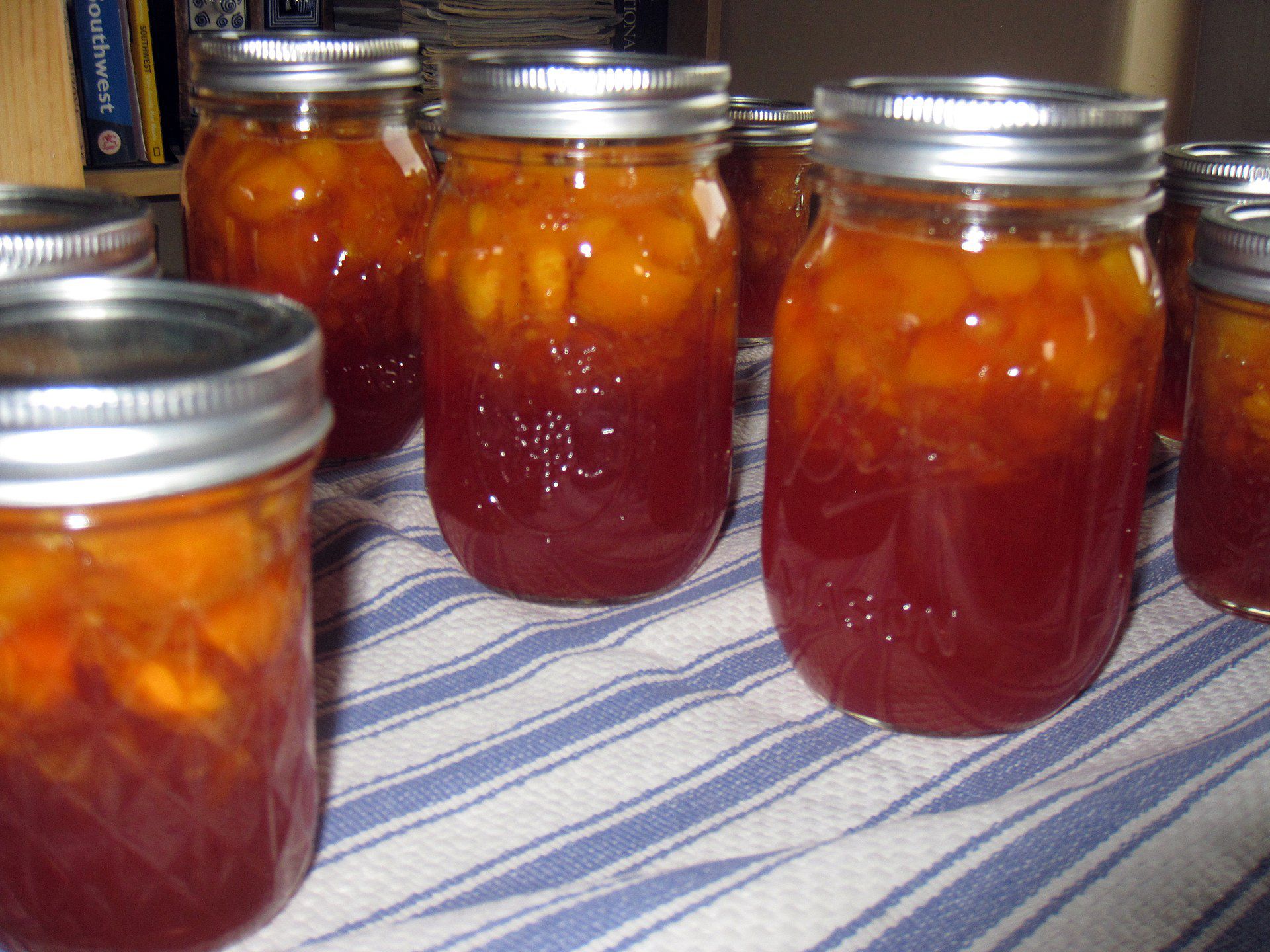 several jars of peach jam