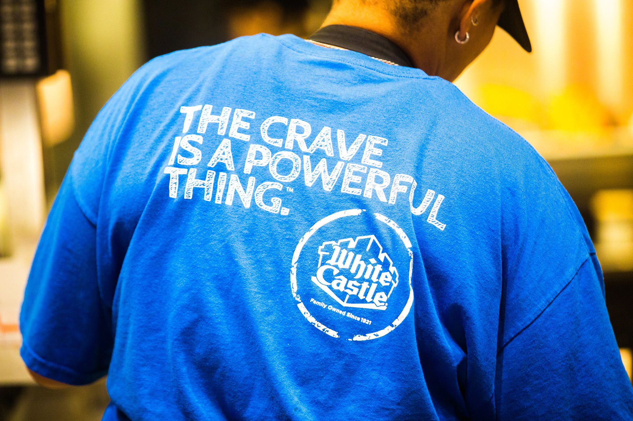 White Castle employee in uniform shirt