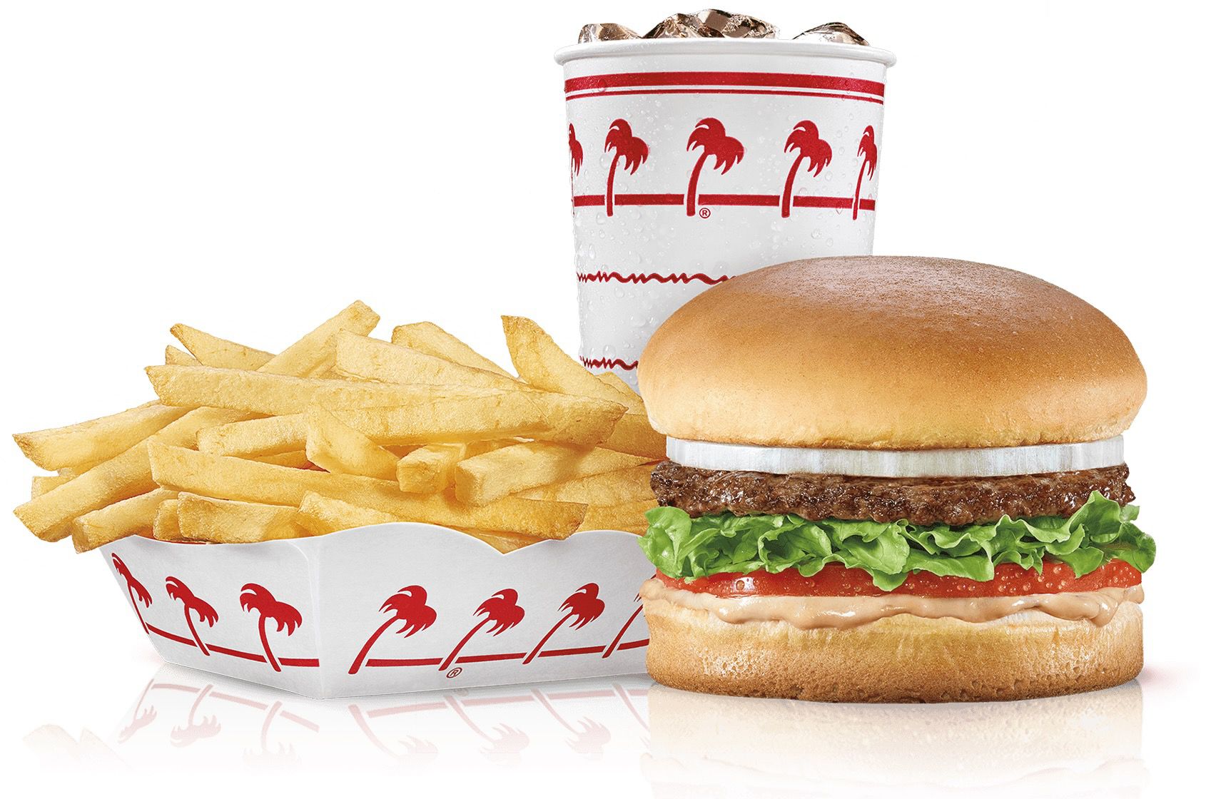 In-N-Out burger with fries and drink.