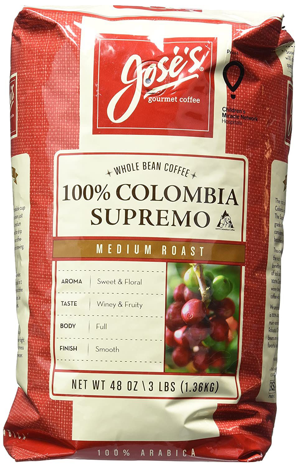 Bag of Jose's Whole Bean Coffee Columbia Supremo