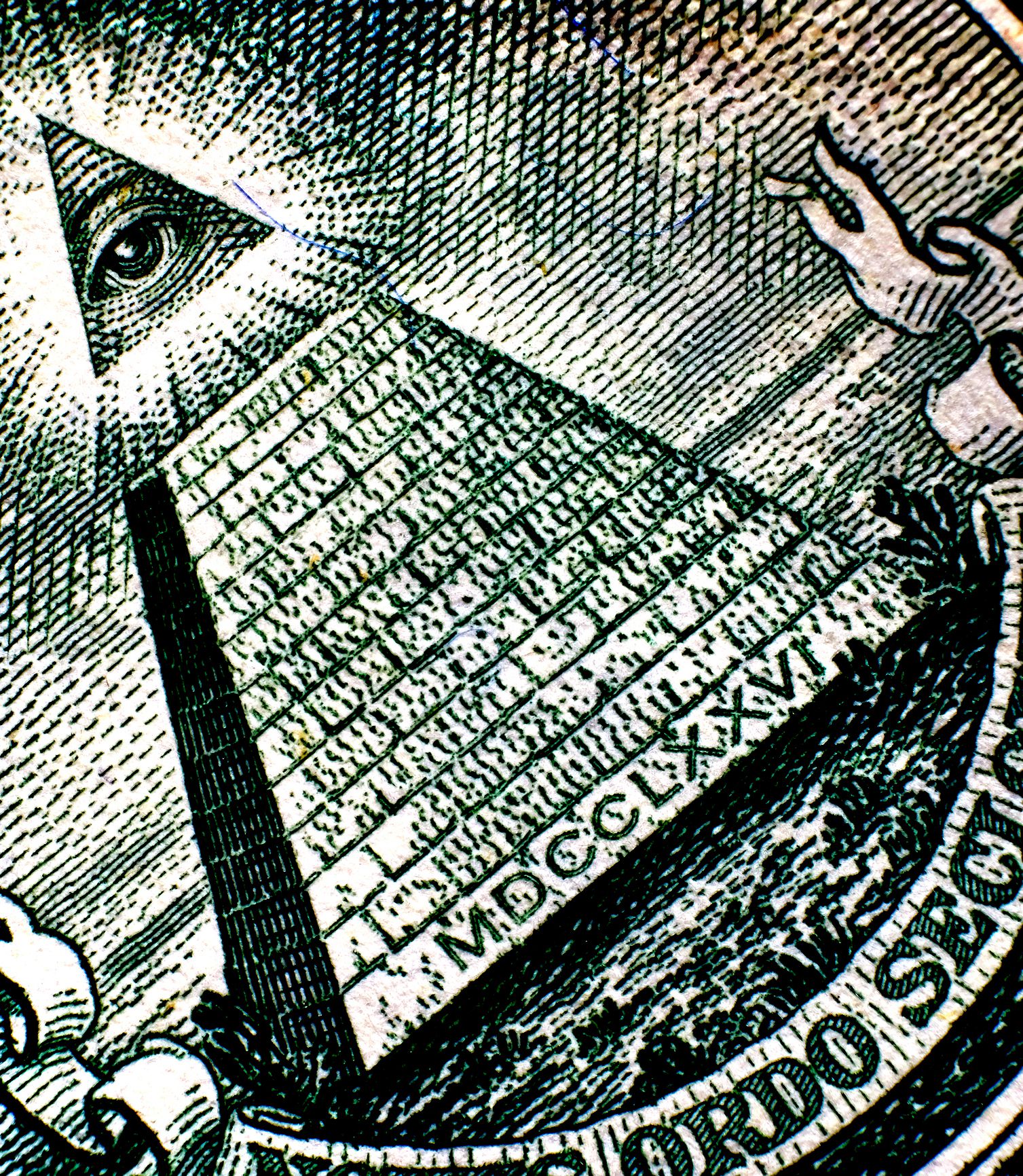 All Seeing Eye pyramid on back of dollar bill american money