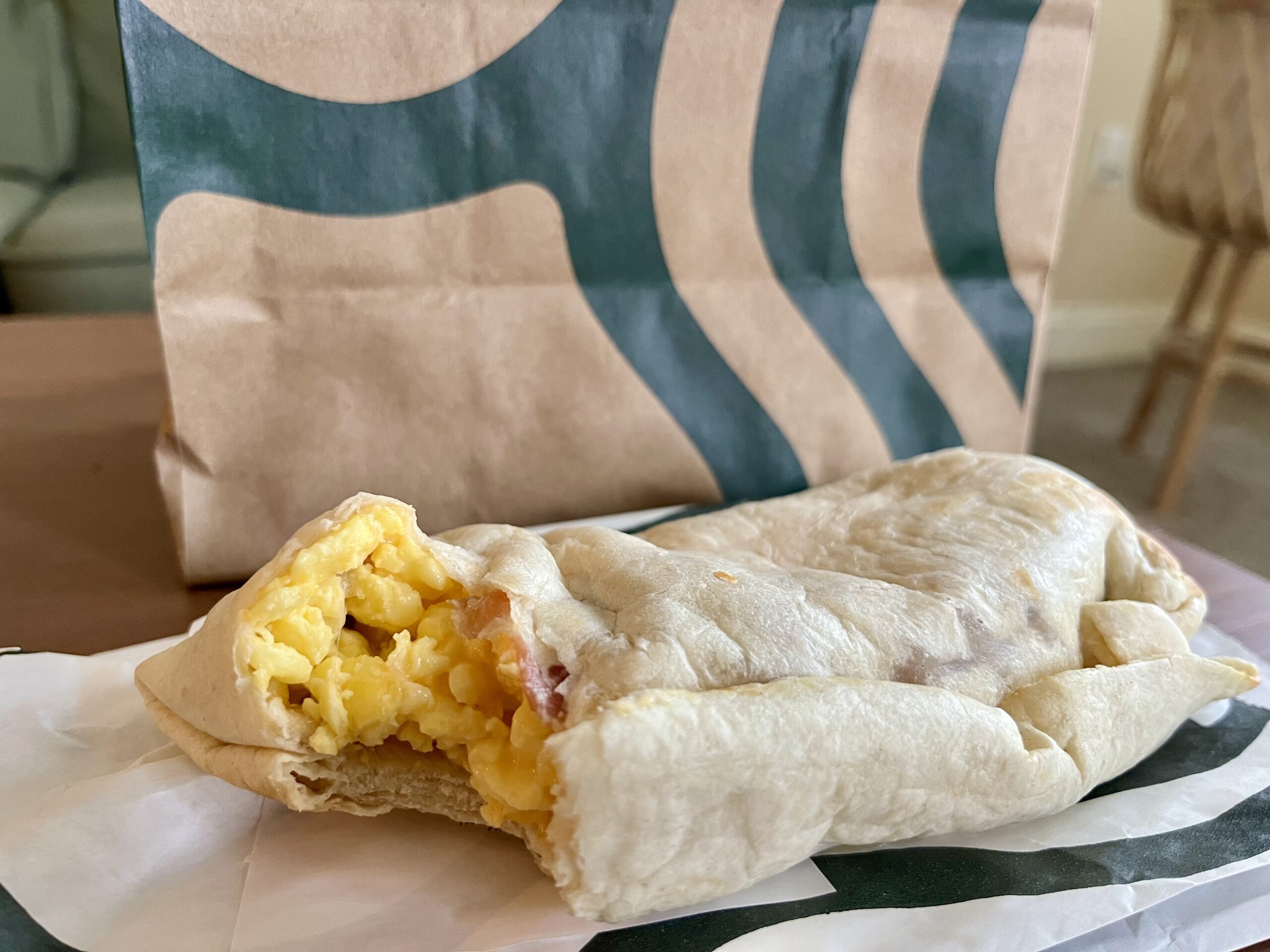 a Bacon, Sausage, and Egg Wrap from starbucks