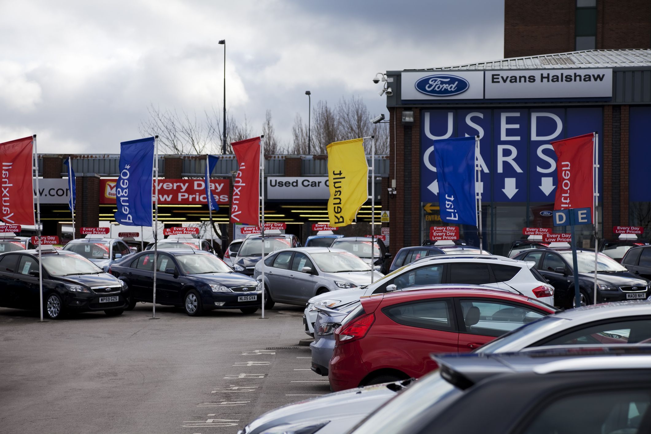 Manchester, UK - February 26, 2011: Evans Halshaw car dealership in Old Trafford, Manchester. Evans Halshaw is a chain of car dealerships with around 180 showrooms, predominantly in Northern England.