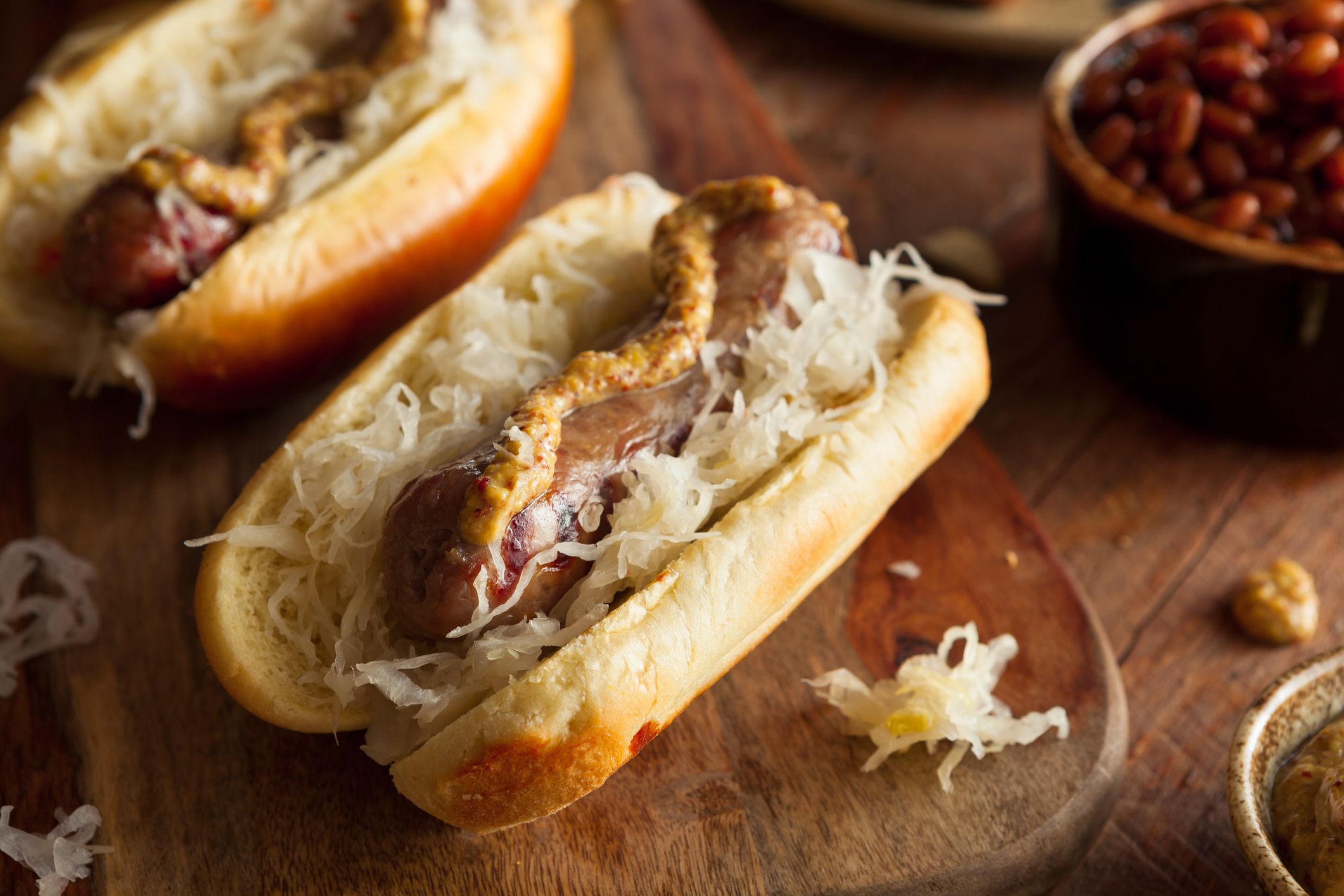 Beer Bratwurst with Sauerkraut and Spicy Mustard
