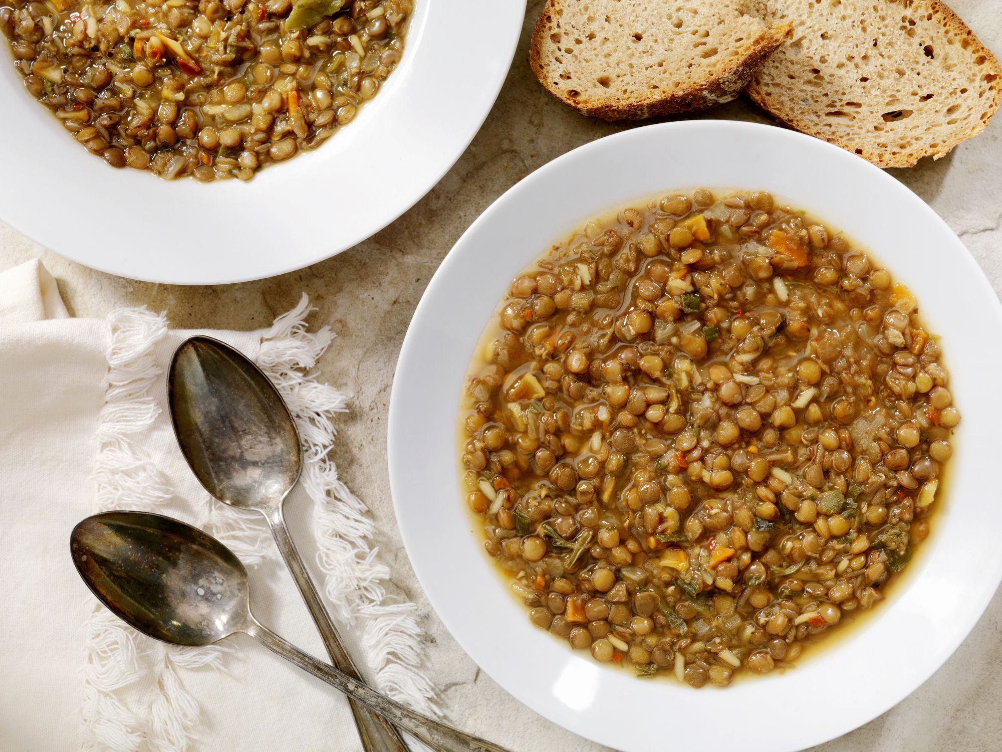 Lentil Soup with Crusty Bread -Photographed on Hasselblad H3D2-39mb Camera