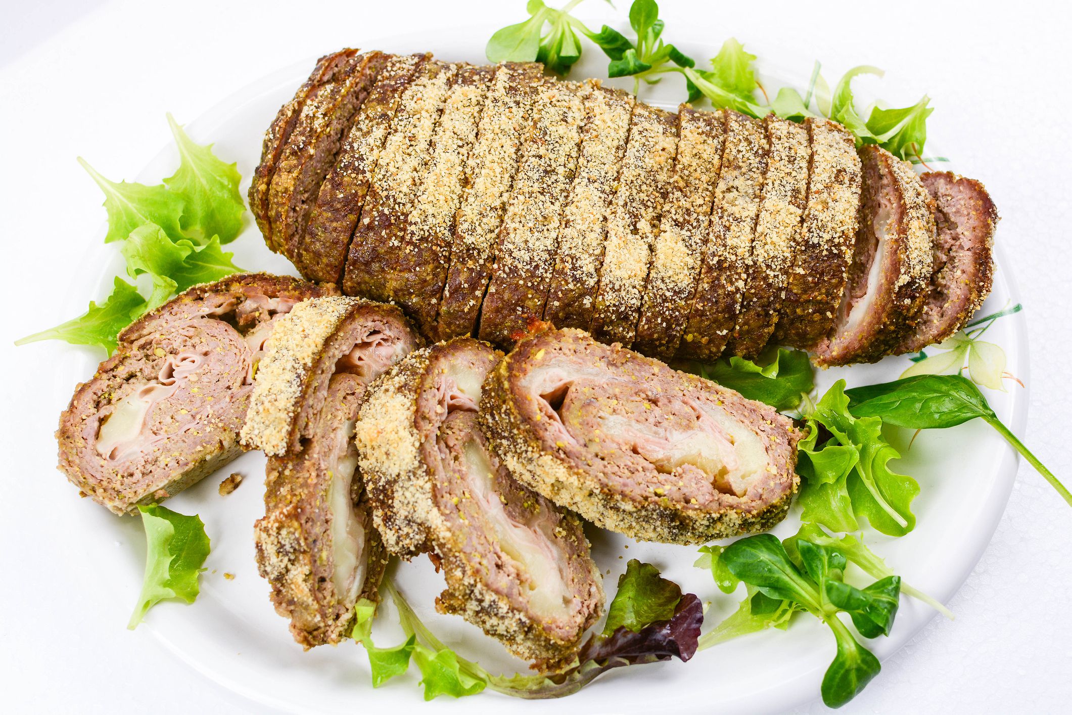 Meatloaf Italian fine cuisine with cheese and speck