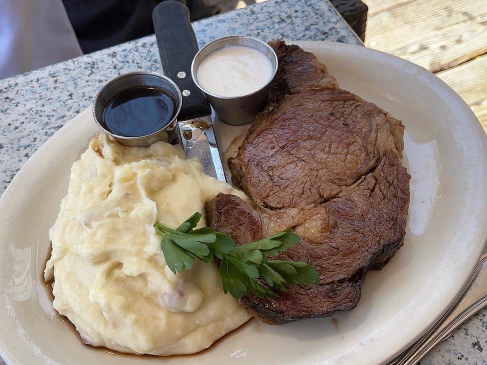 the warehouse restaurant marina del rey prime rib special with garlic mashed potatoes and creamy horseradish