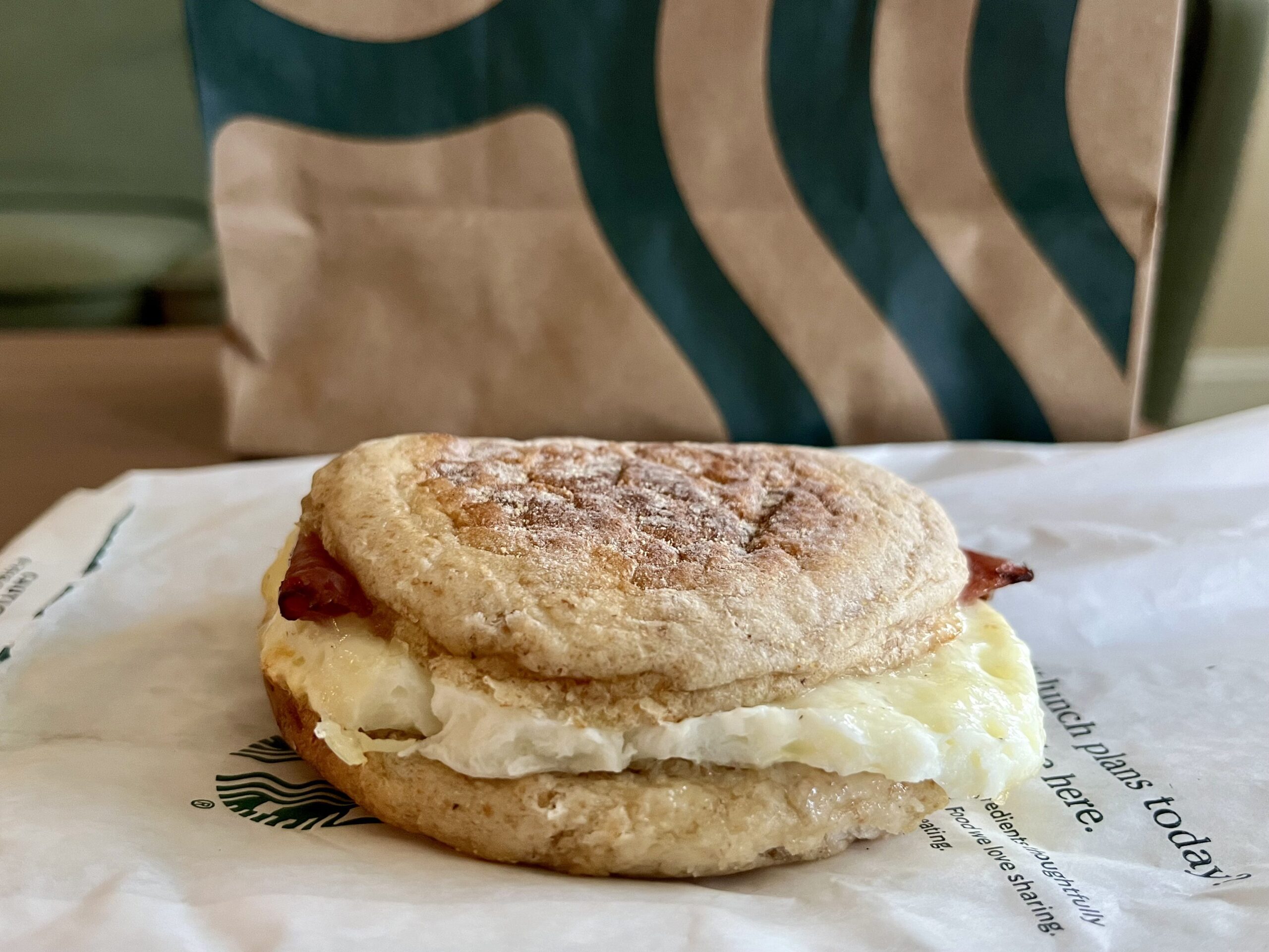 a Turkey Bacon, Cheddar, and Egg White Sandwich from starbucks