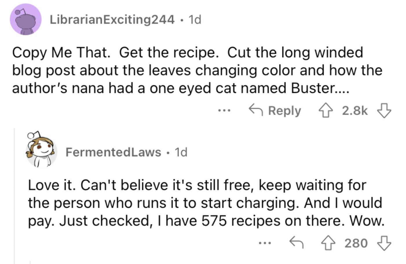 Reddit screenshot about how Copy Me That is a great app.