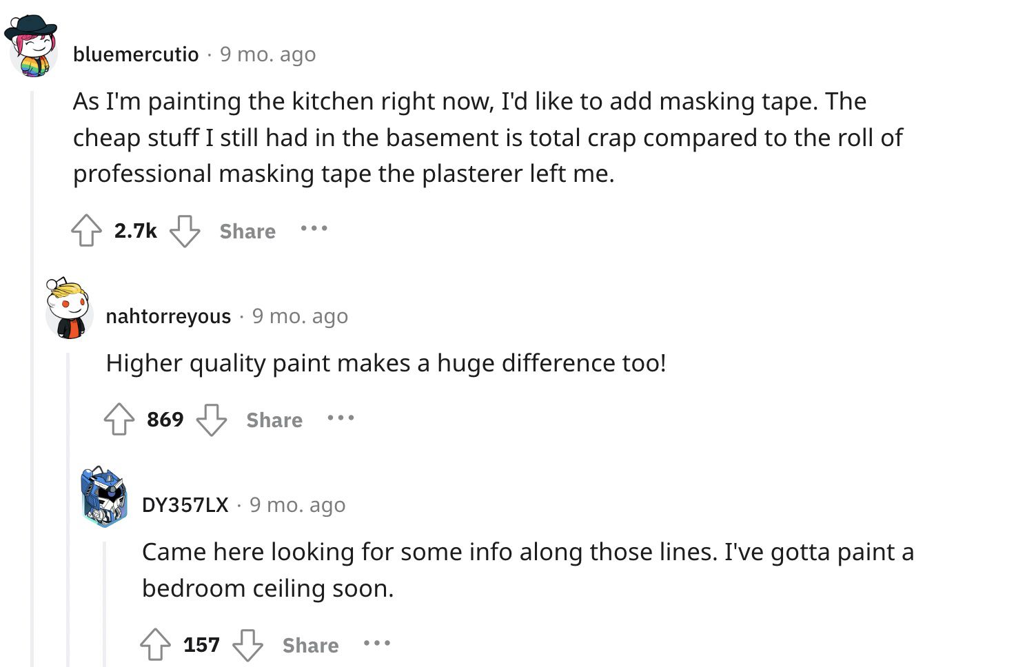 Reddit screenshot about the value of high quality tape.