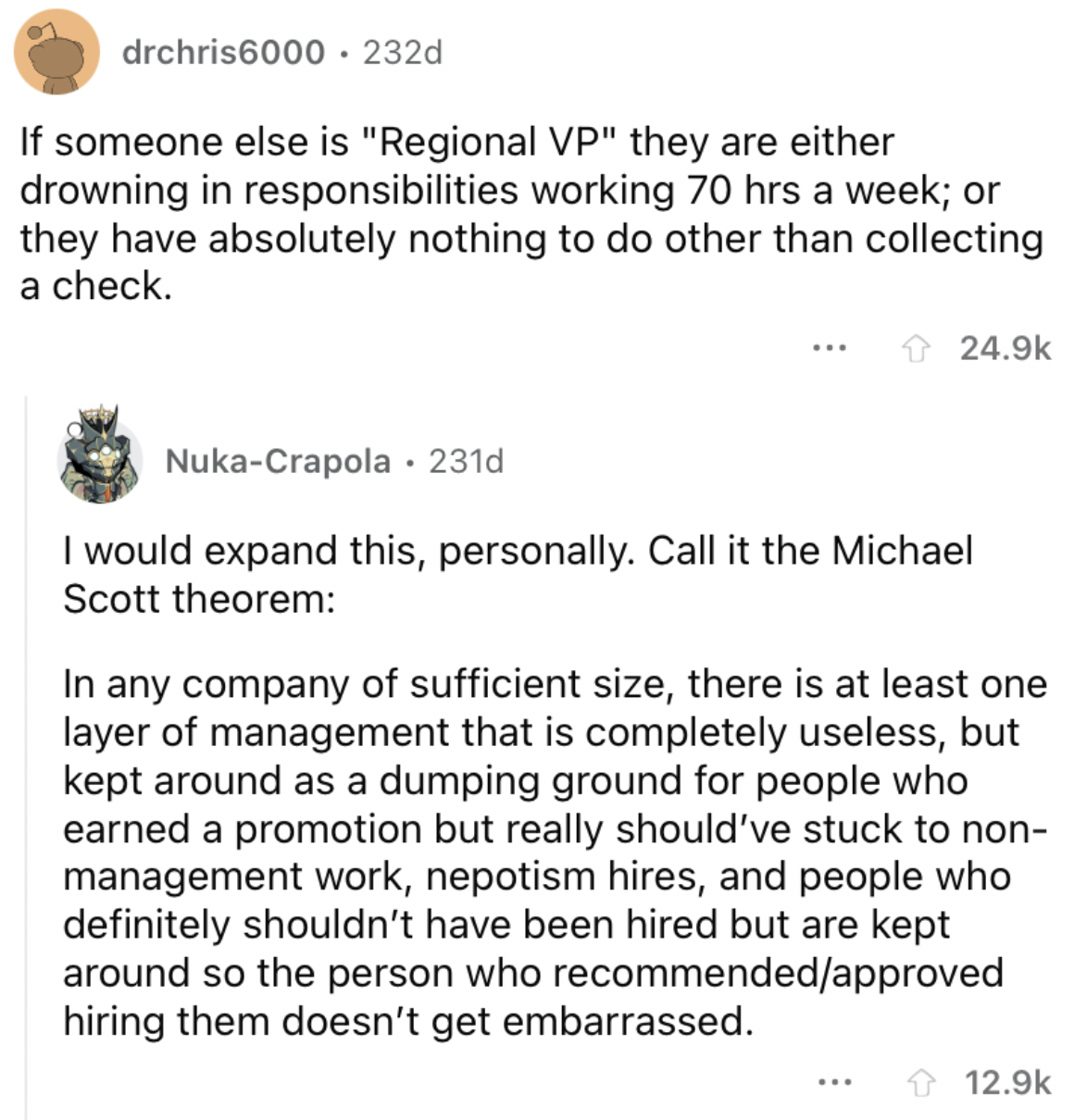 Reddit screenshot of someone talking about how VP roles can be overpaid.