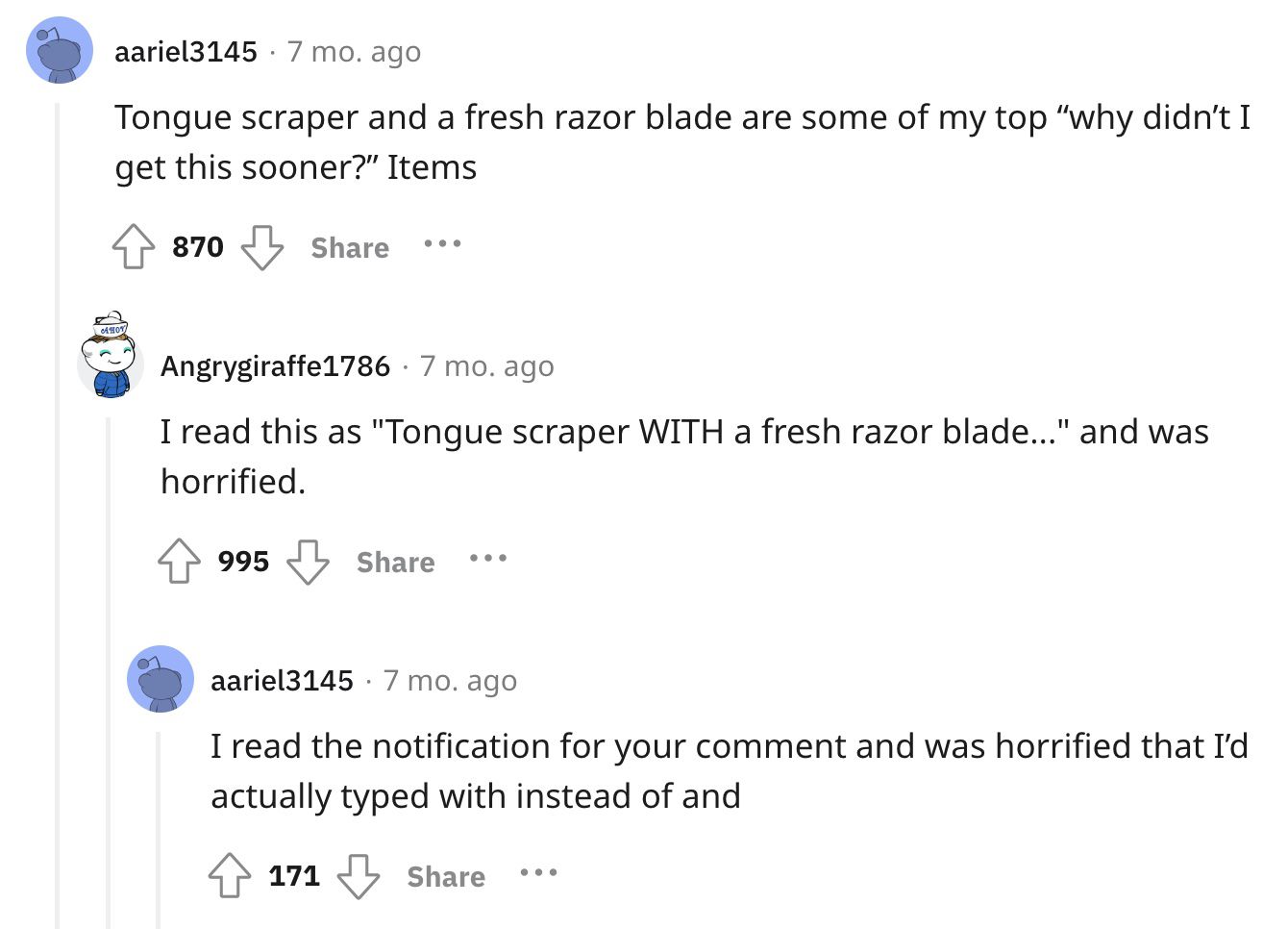 Reddit screenshot about the value of a tongue scratcher device.
