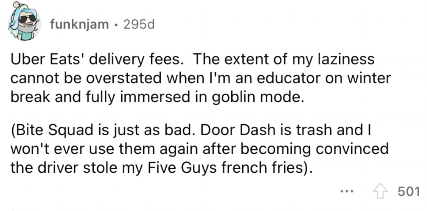Reddit screenshot about crazy fees from Uber Eats.
