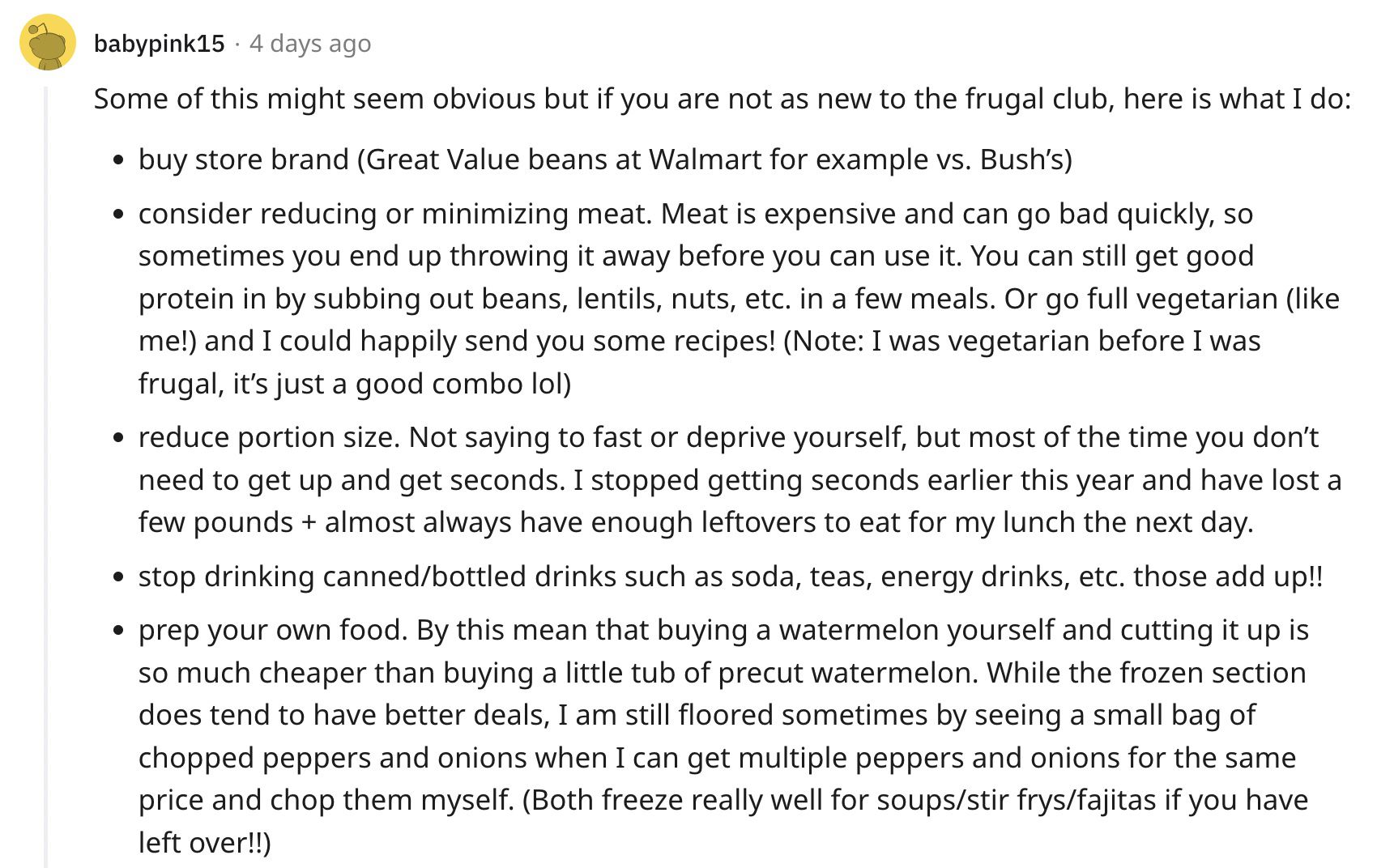 Reddit screenshot about the value of cutting out soda from your diet.